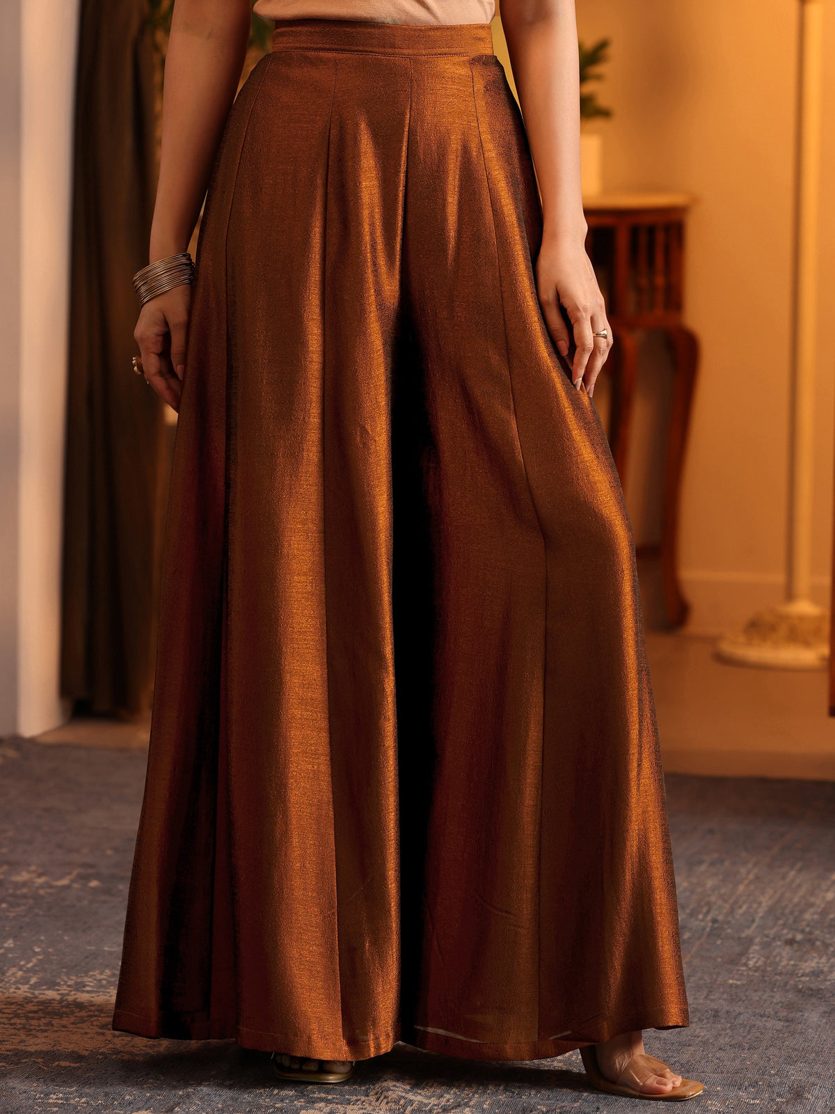 Anouk Art Brown Embroidered Silk Blend Straight Suit Set With Dupatta
