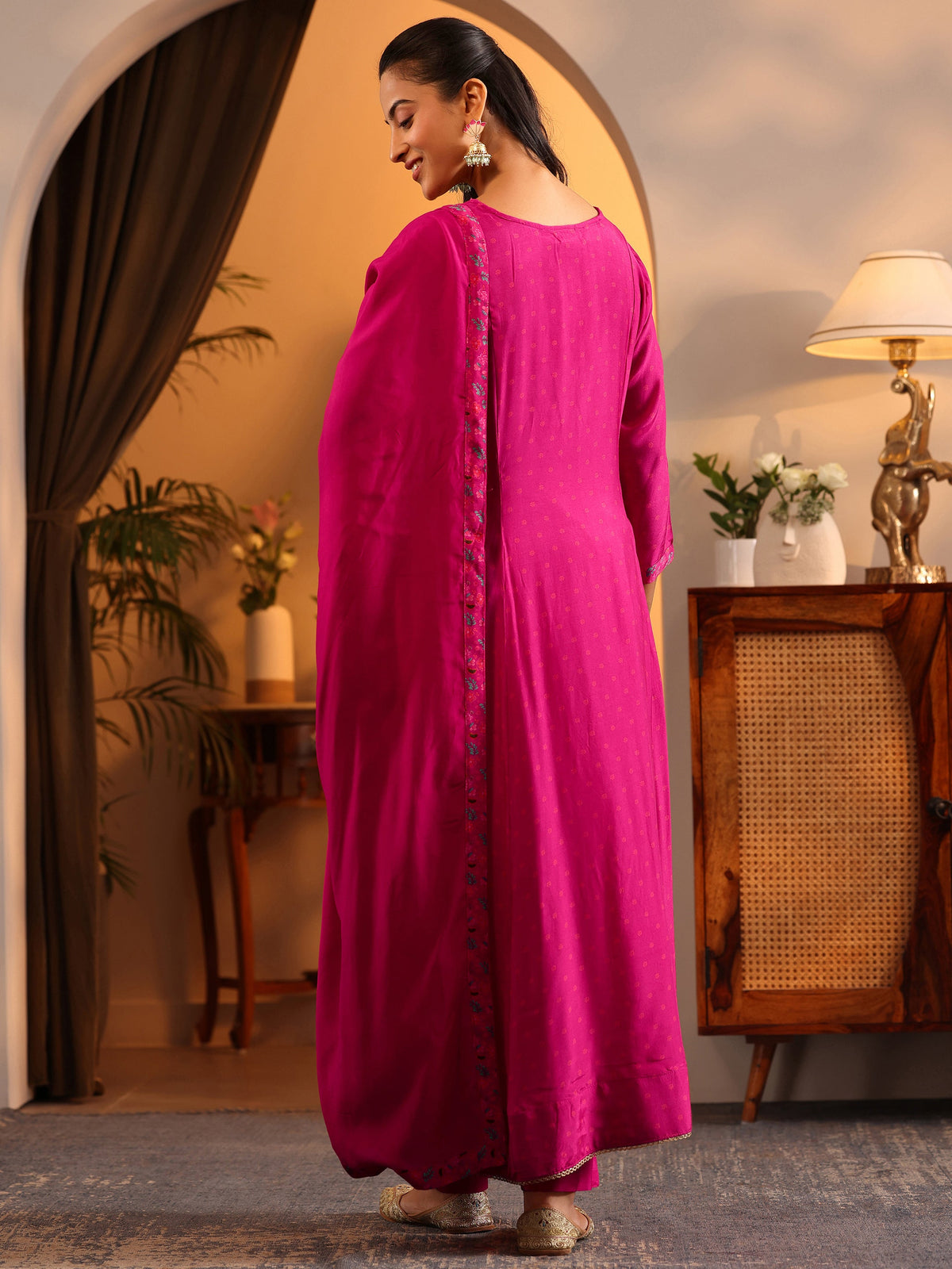Anouk Pink Printed Muslin Anarkali Suit Set With Dupatta