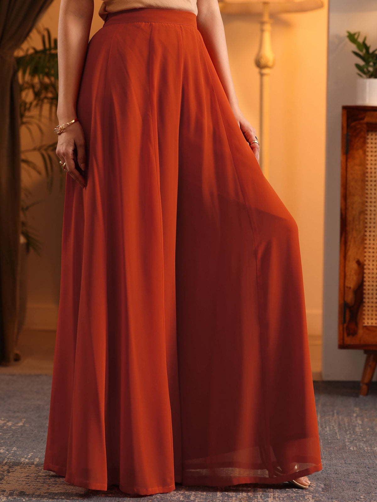 Anouk Orange Embroidered Georgette Straight Suit Set With Dupatta