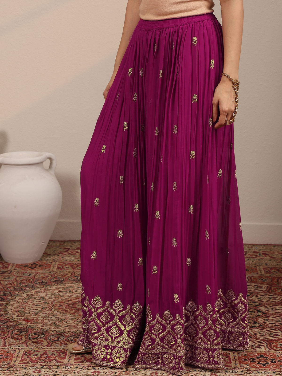 Anouk Art Purple Embroidered Georgette Straight Suit Set With Dupatta