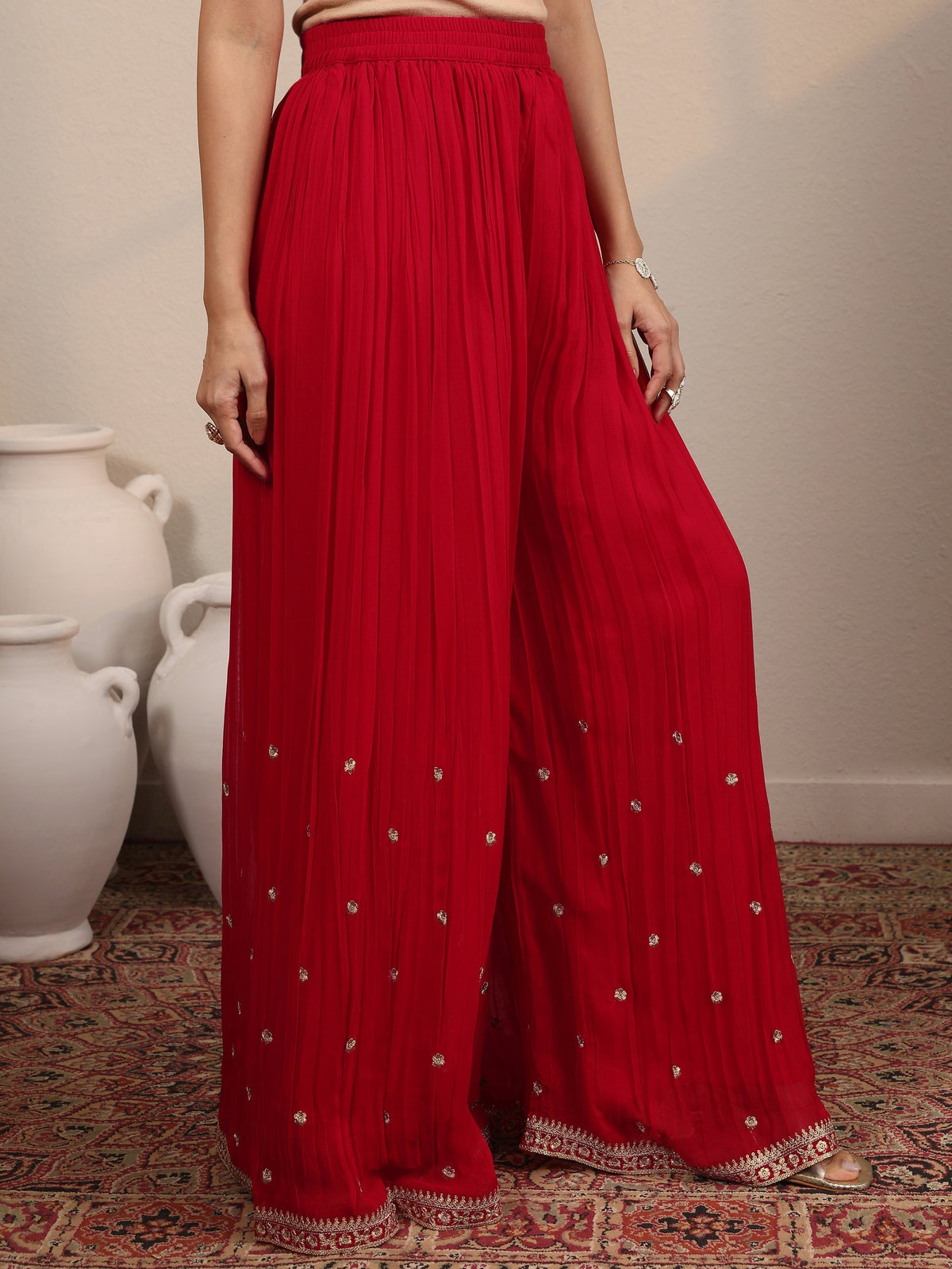 Anouk Art Red Printed Georgette Straight Suit Set With Dupatta