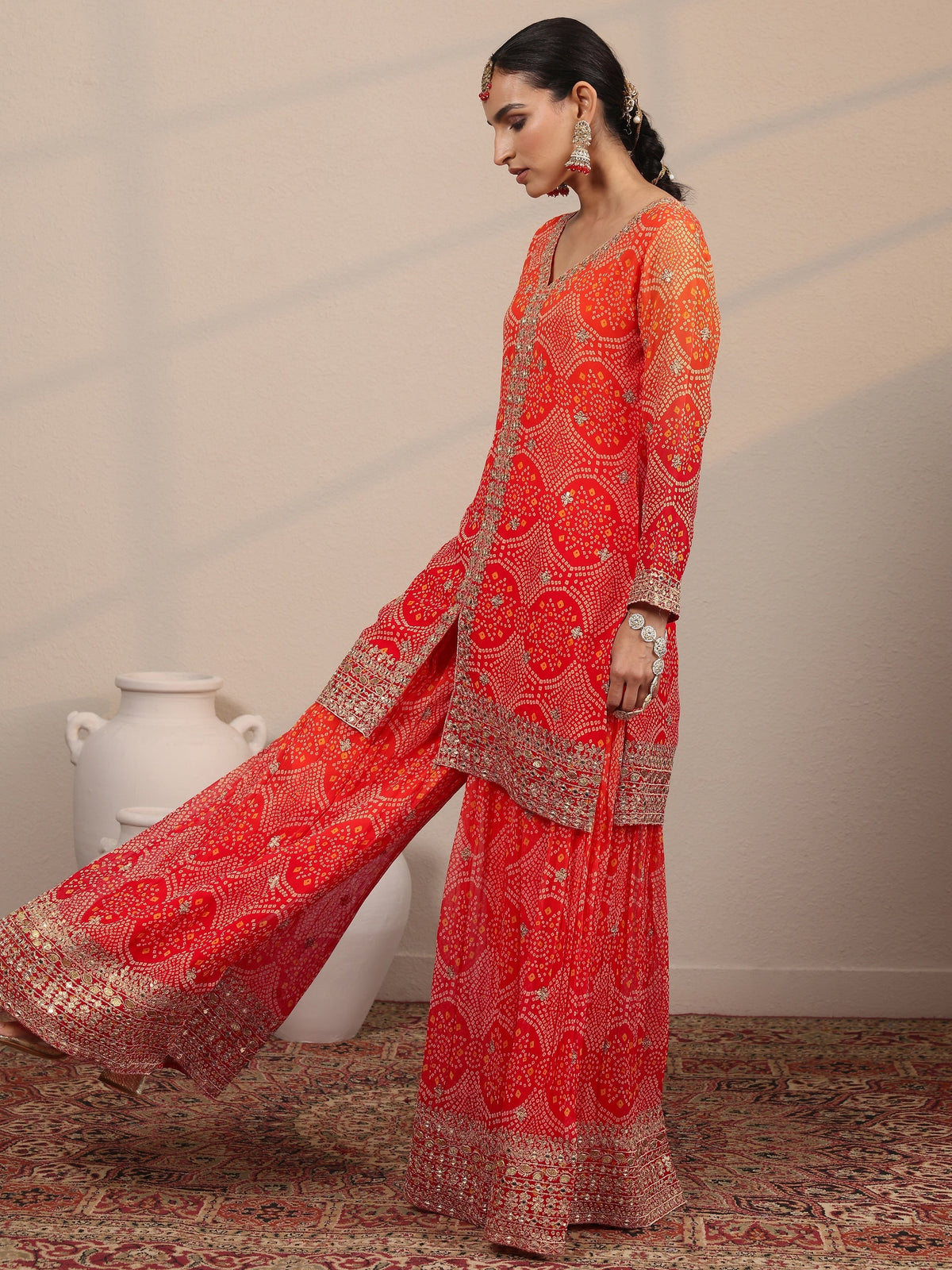 Anouk Art Orange Printed Georgette Straight Suit Set With Dupatta