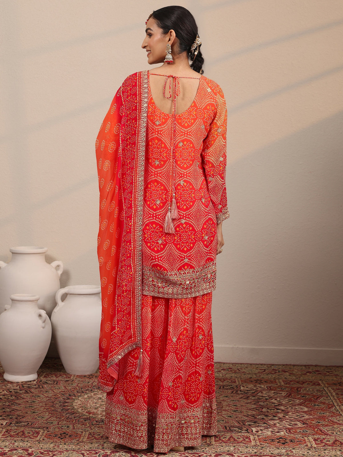 Anouk Art Orange Printed Georgette Straight Suit Set With Dupatta