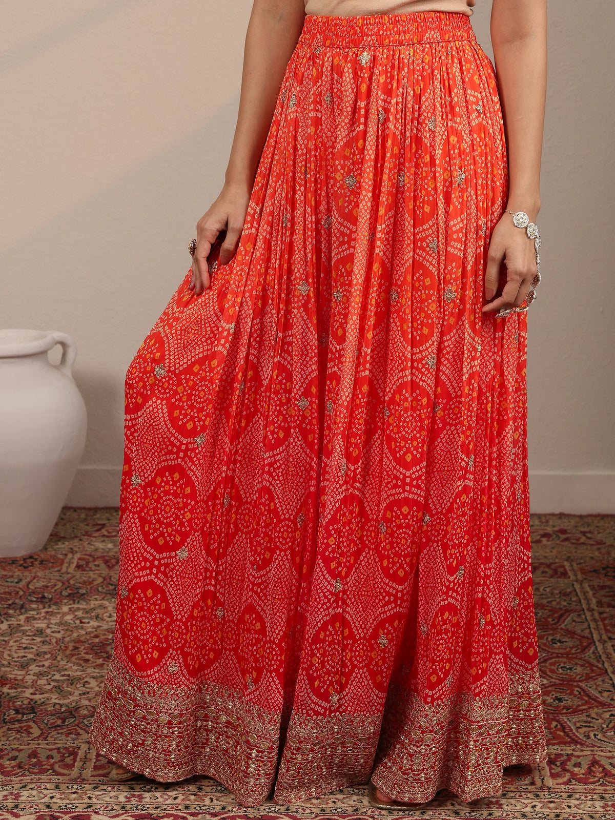 Anouk Art Orange Printed Georgette Straight Suit Set With Dupatta