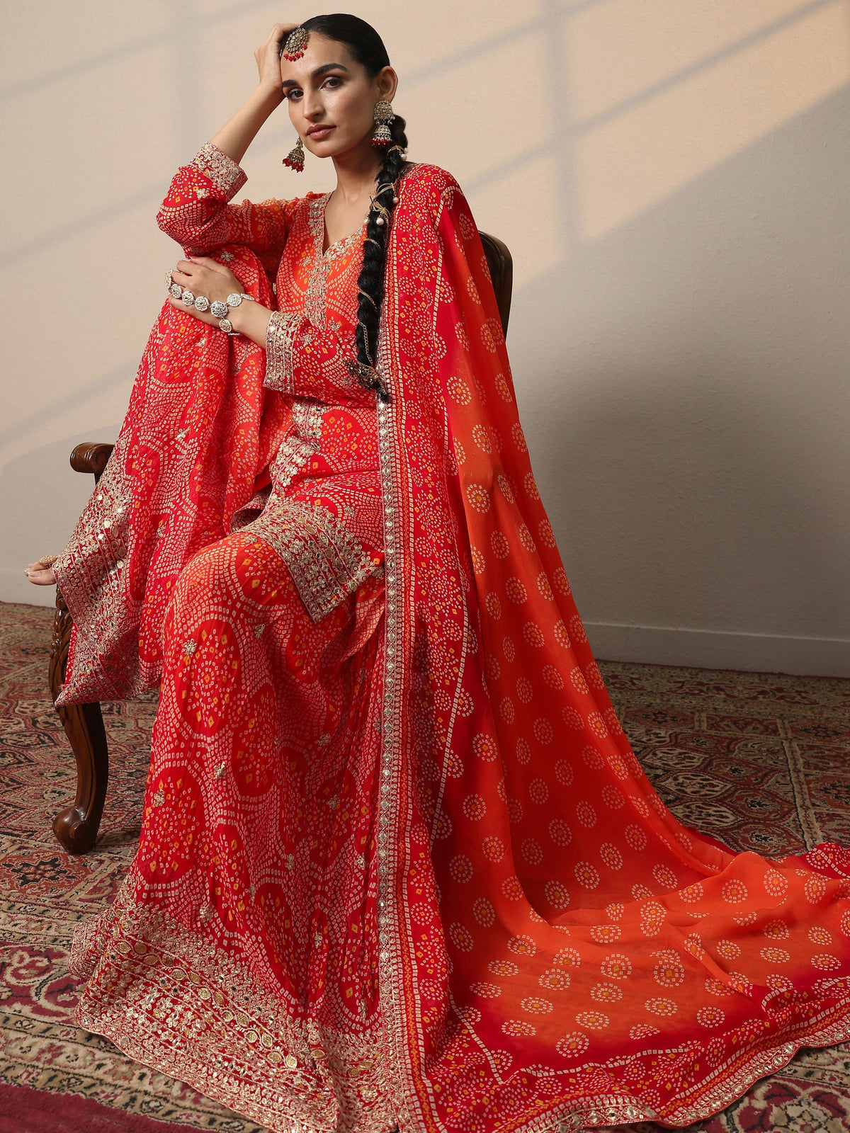 Anouk Art Orange Printed Georgette Straight Suit Set With Dupatta