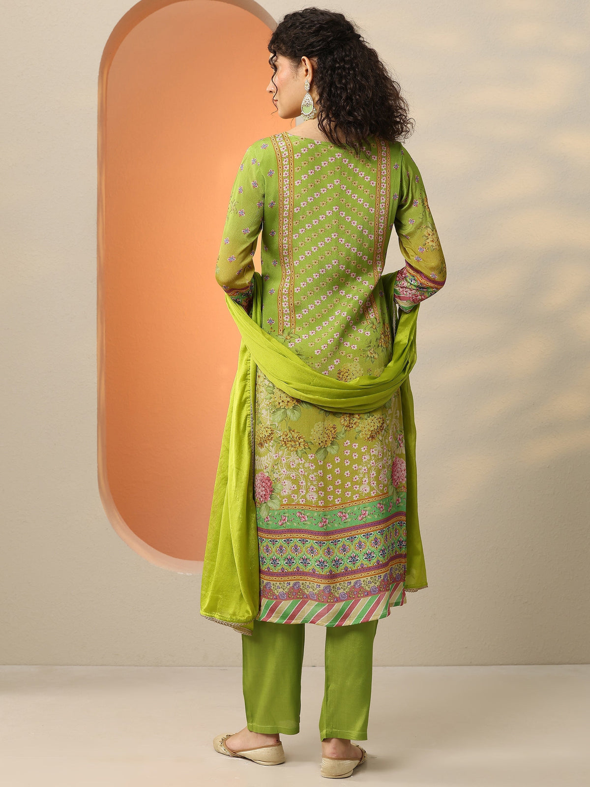 Anouk Green Printed Chinon  Straight Suit Set With Dupatta