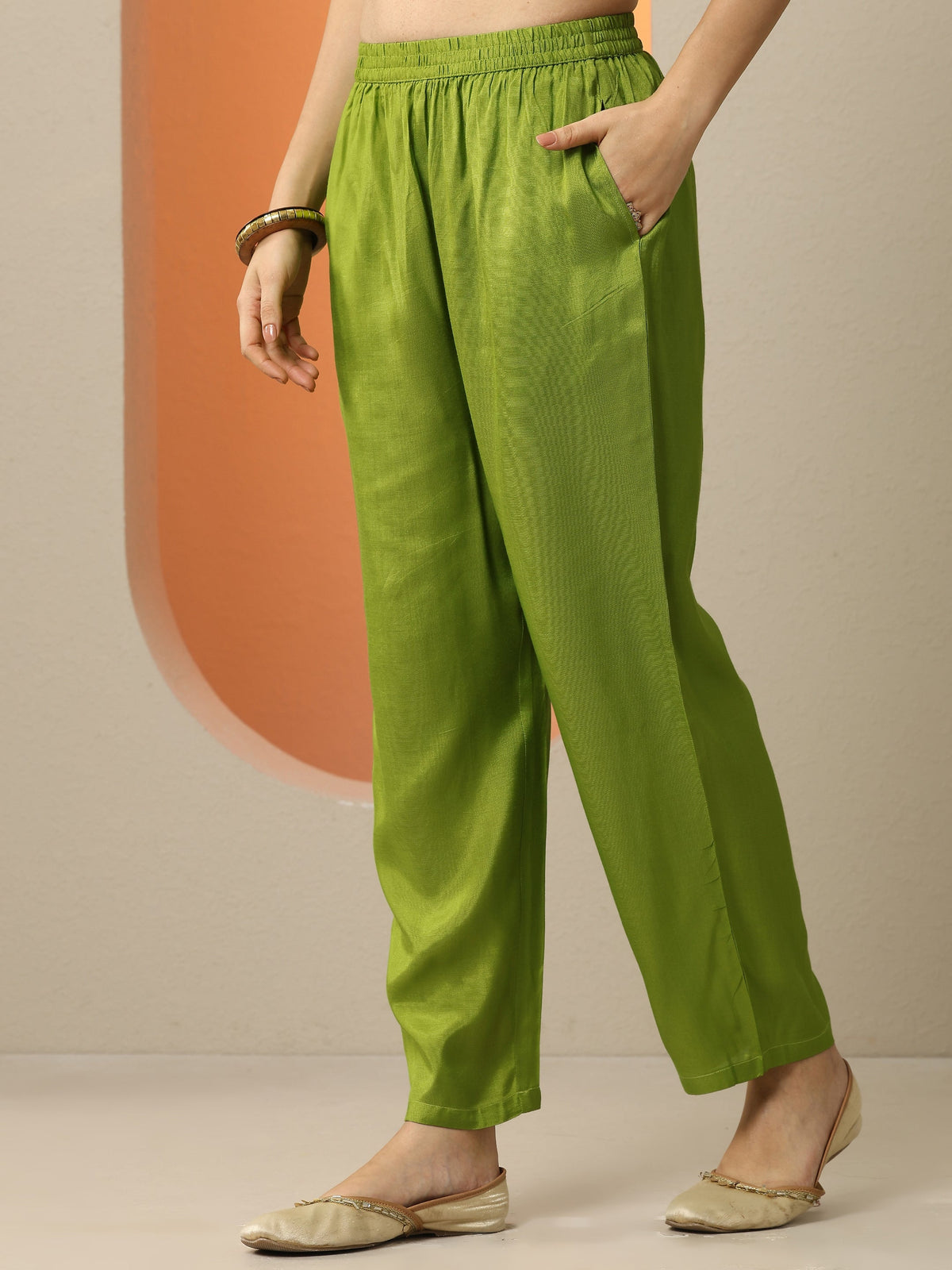Anouk Green Printed Chinon  Straight Suit Set With Dupatta