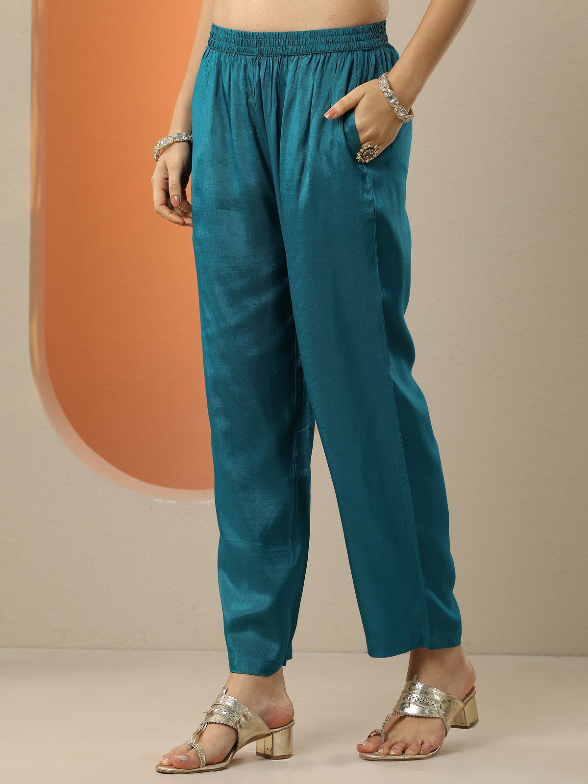Anouk Blue Printed Chinon  Straight Suit Set With Dupatta