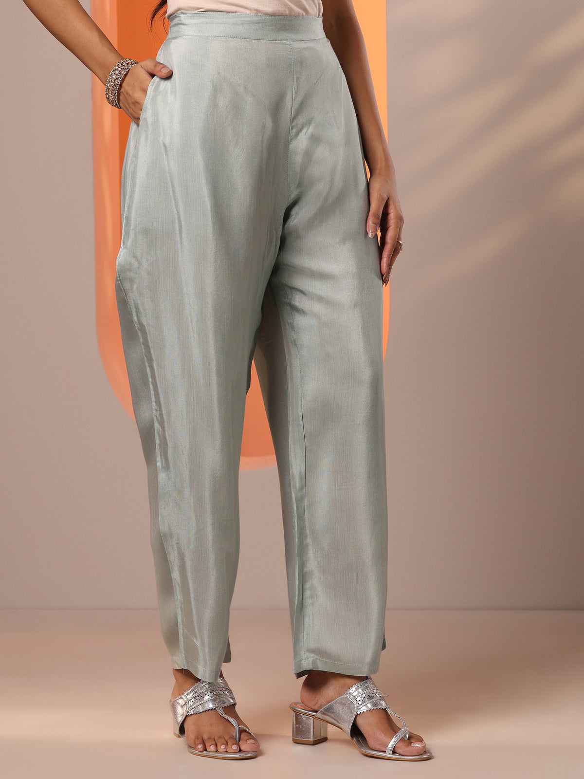 Anouk Grey Embroidered Muslin Straight Suit Set With Dupatta