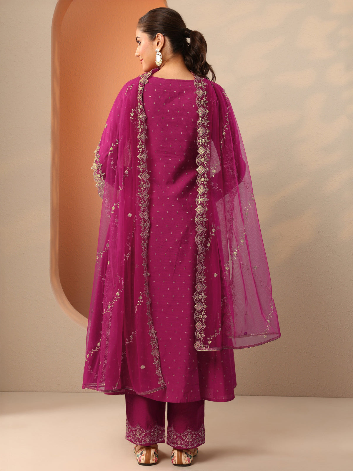 Anouk Magenta Embroidered Silk Blend Anarkali Suit Set With Dupatta