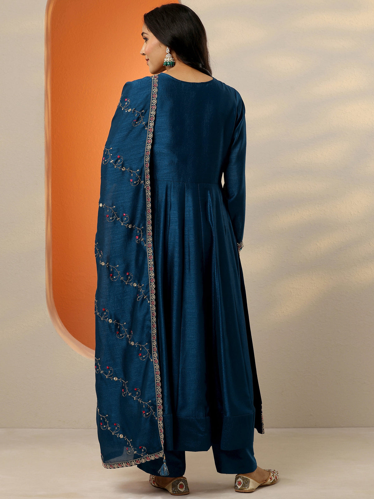 Anouk Navy Blue Yoke Design Silk Blend Anarkali Suit Set With Dupatta