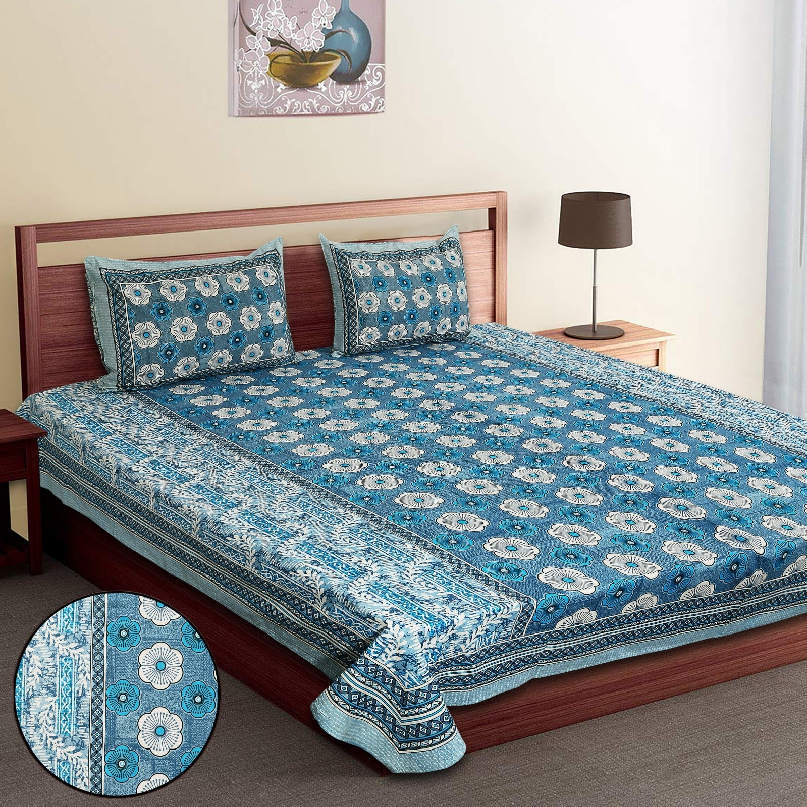 King-Size Cotton Bedsheet Set with Pillow Covers