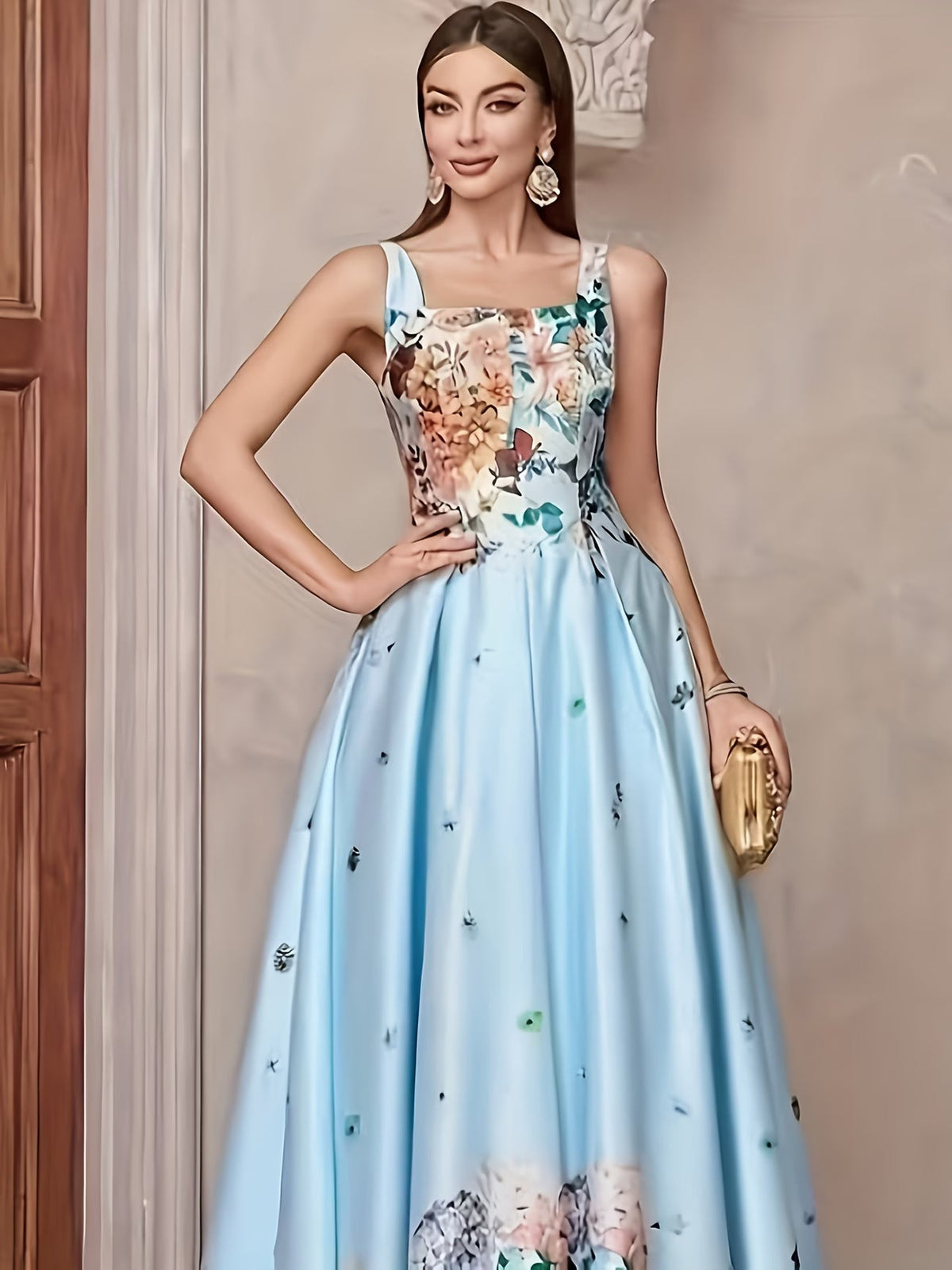Women's Elegant Floral Print Evening Maxi Dress