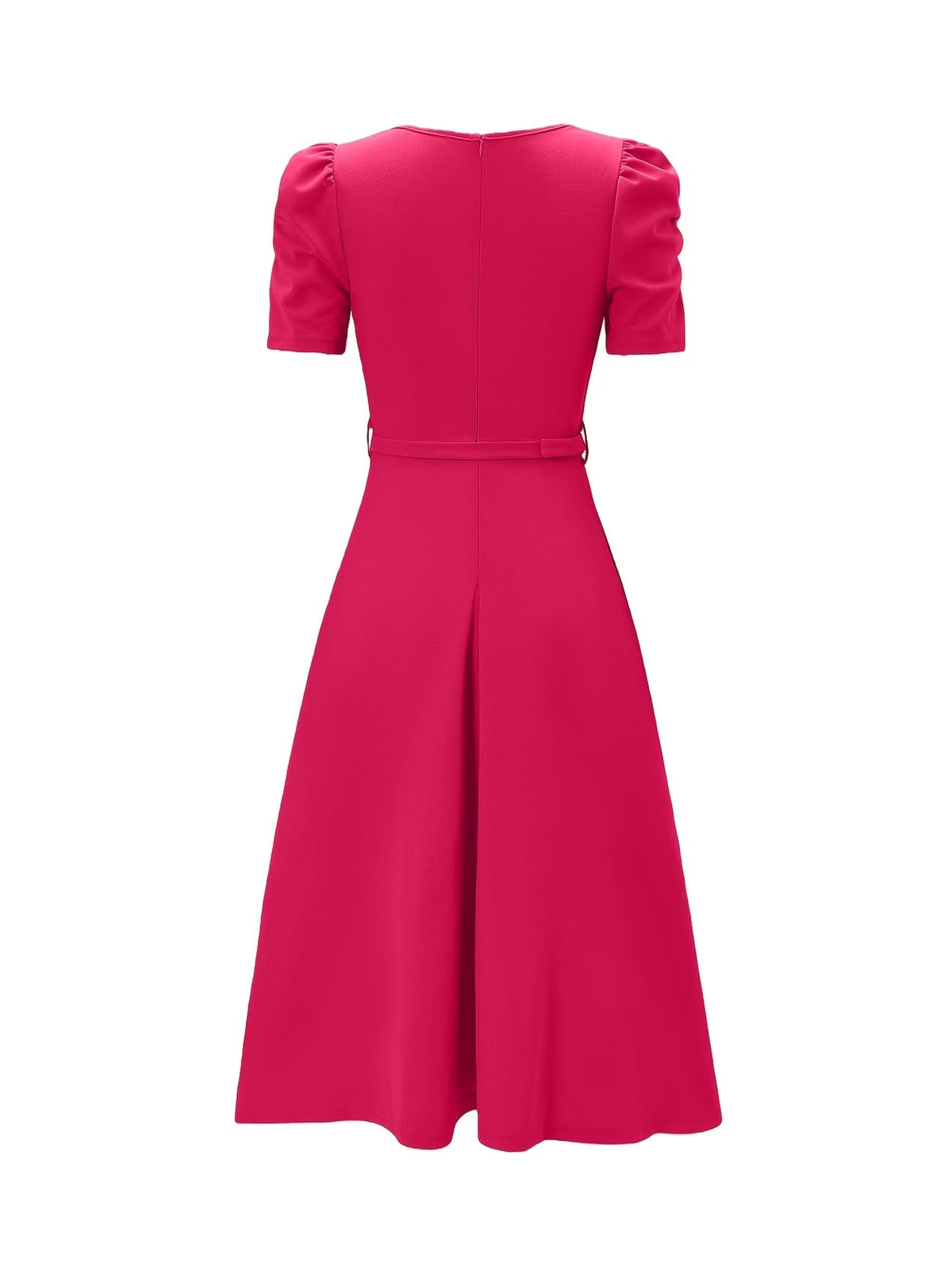 Women's Elegant V-Neck Ruffle Midi Dress with Waist Belt