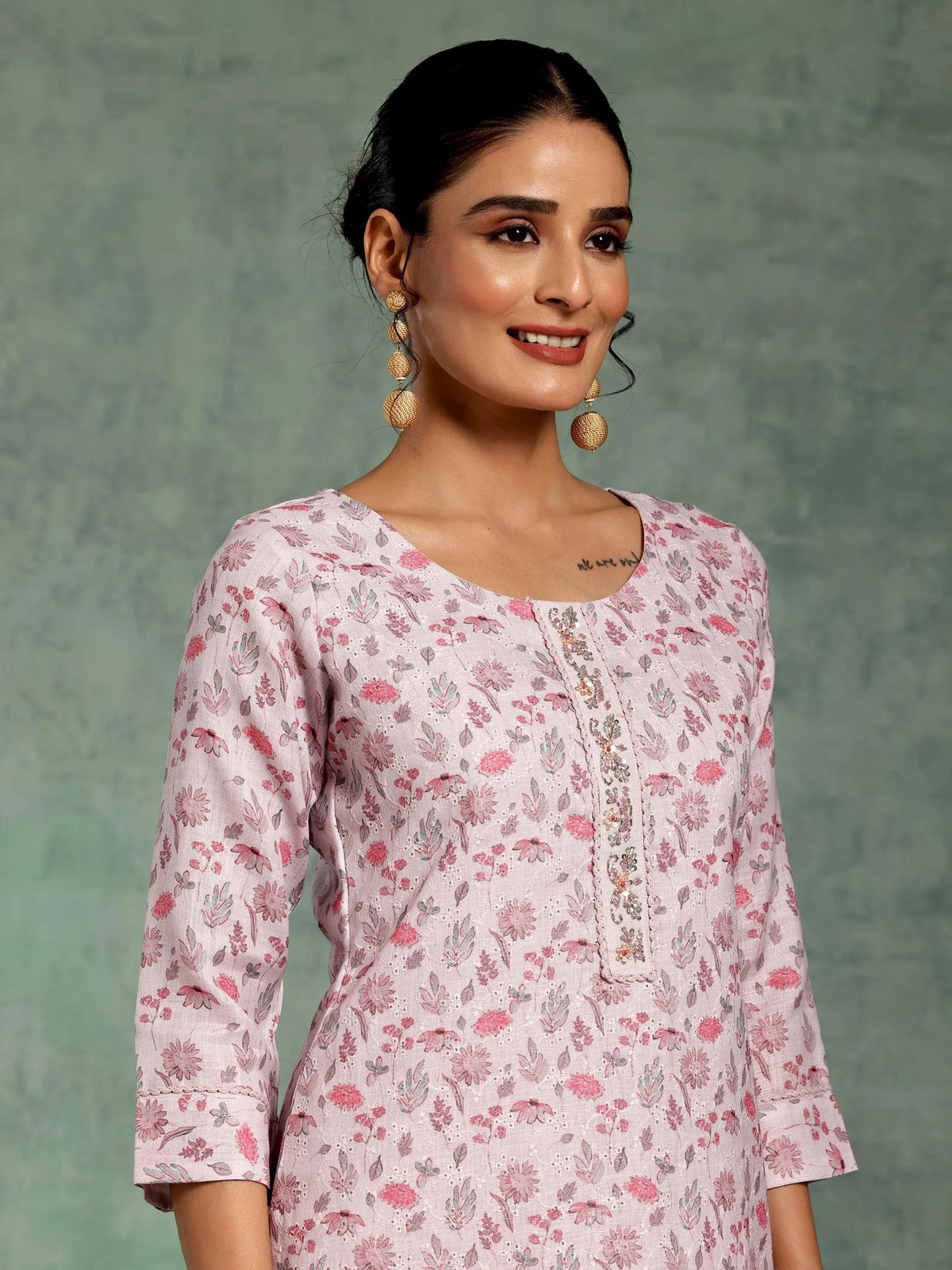 Anouk Lilac Printed Cotton Straight Suit With Dupatta