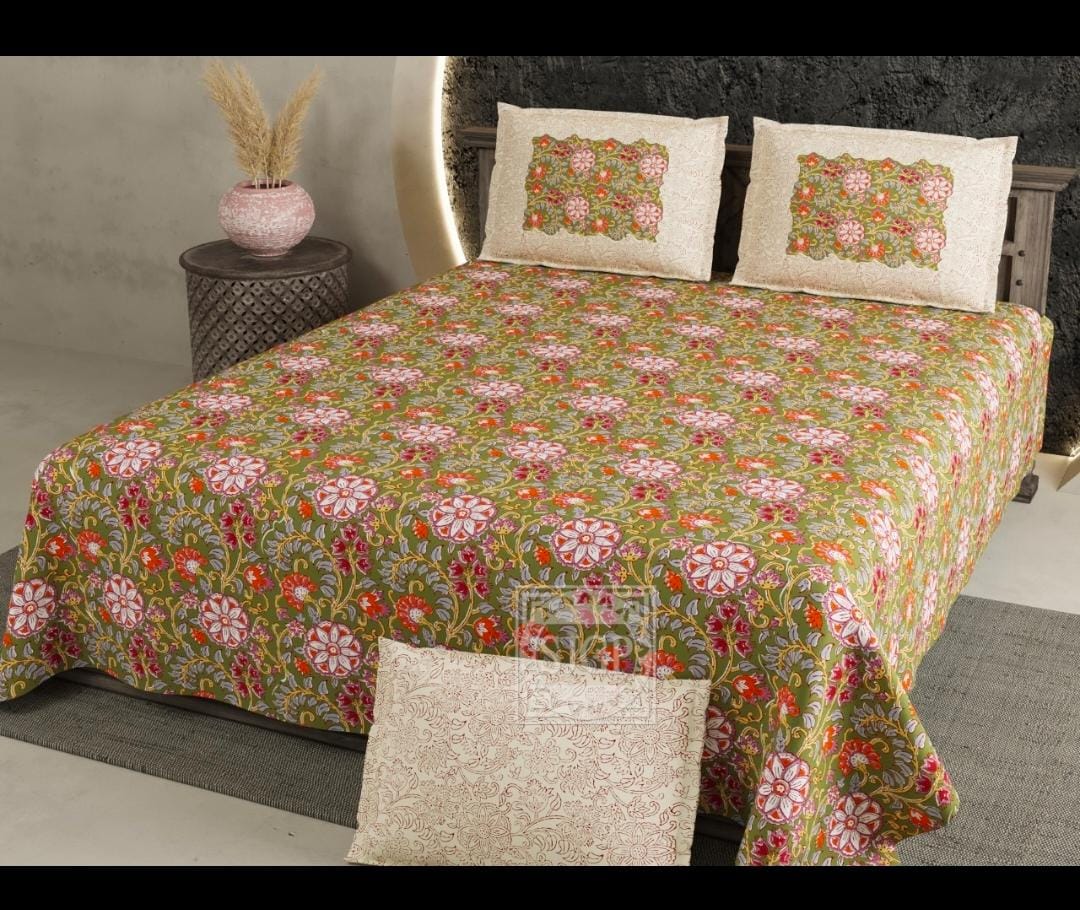 108x108 Cotton Bedsheet Set with Two Pillow Covers