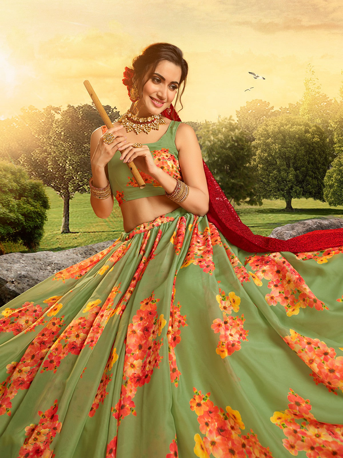 Beautiful Red Semi Stitched Lehenga With Unstitched Blouse