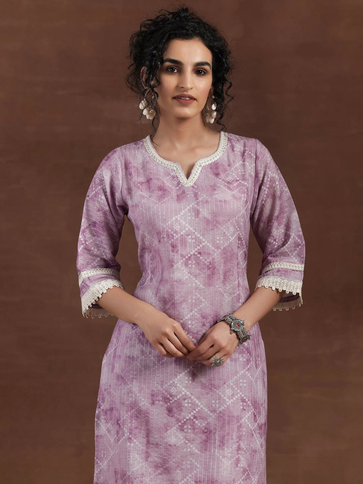 Anouk Purple Printed Cotton Straight Suit With Dupatta