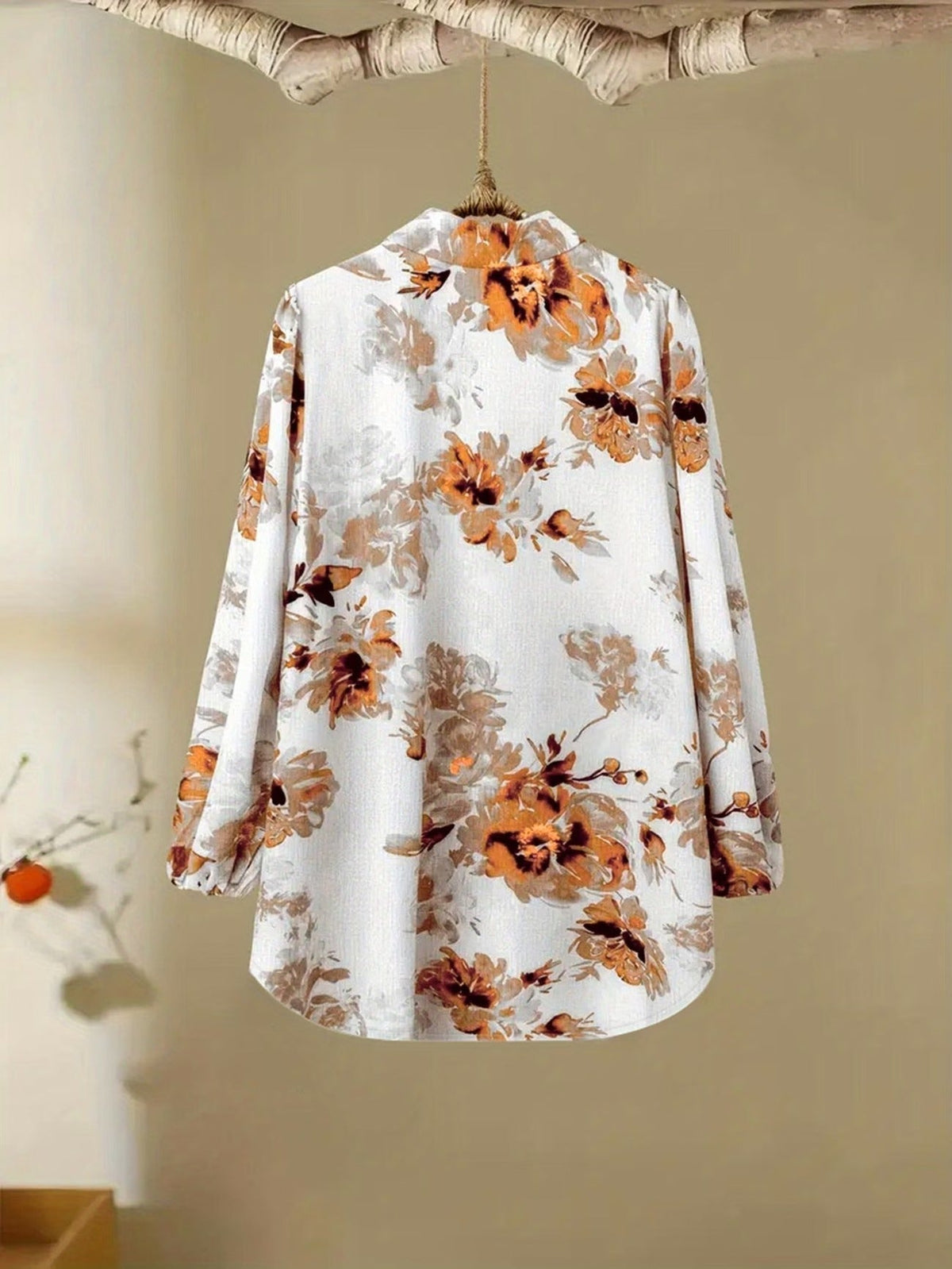 Women’s Floral Long-Sleeve Shirt with Printed Pants – Stylish Two-Piece Everyday Outfit (With Tie & Button Details)