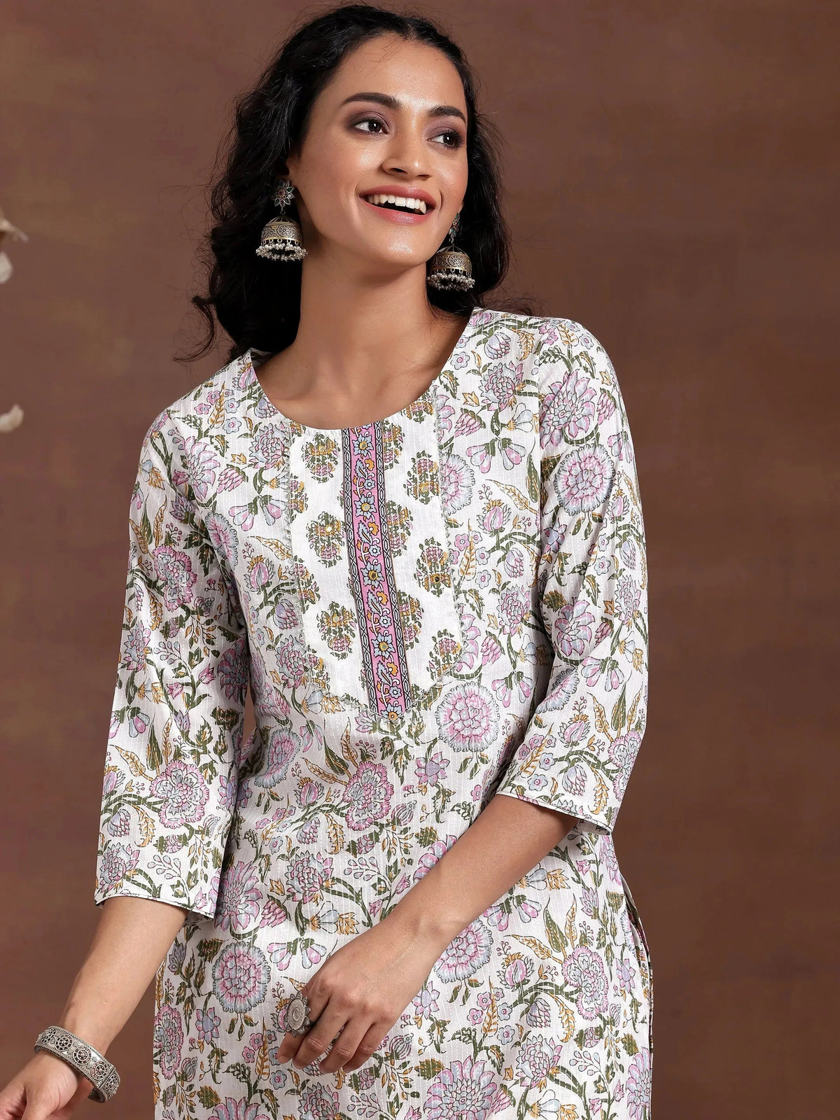 Anouk Off White Printed Cotton Straight Kurta Set