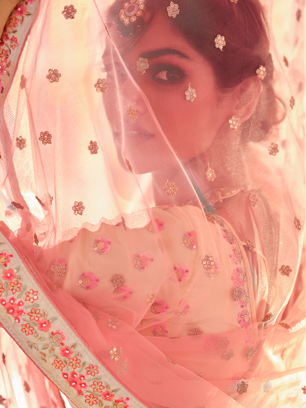 Beige Embroidered Crepe Semi Stitched Lehenga With Unstitched Blouse