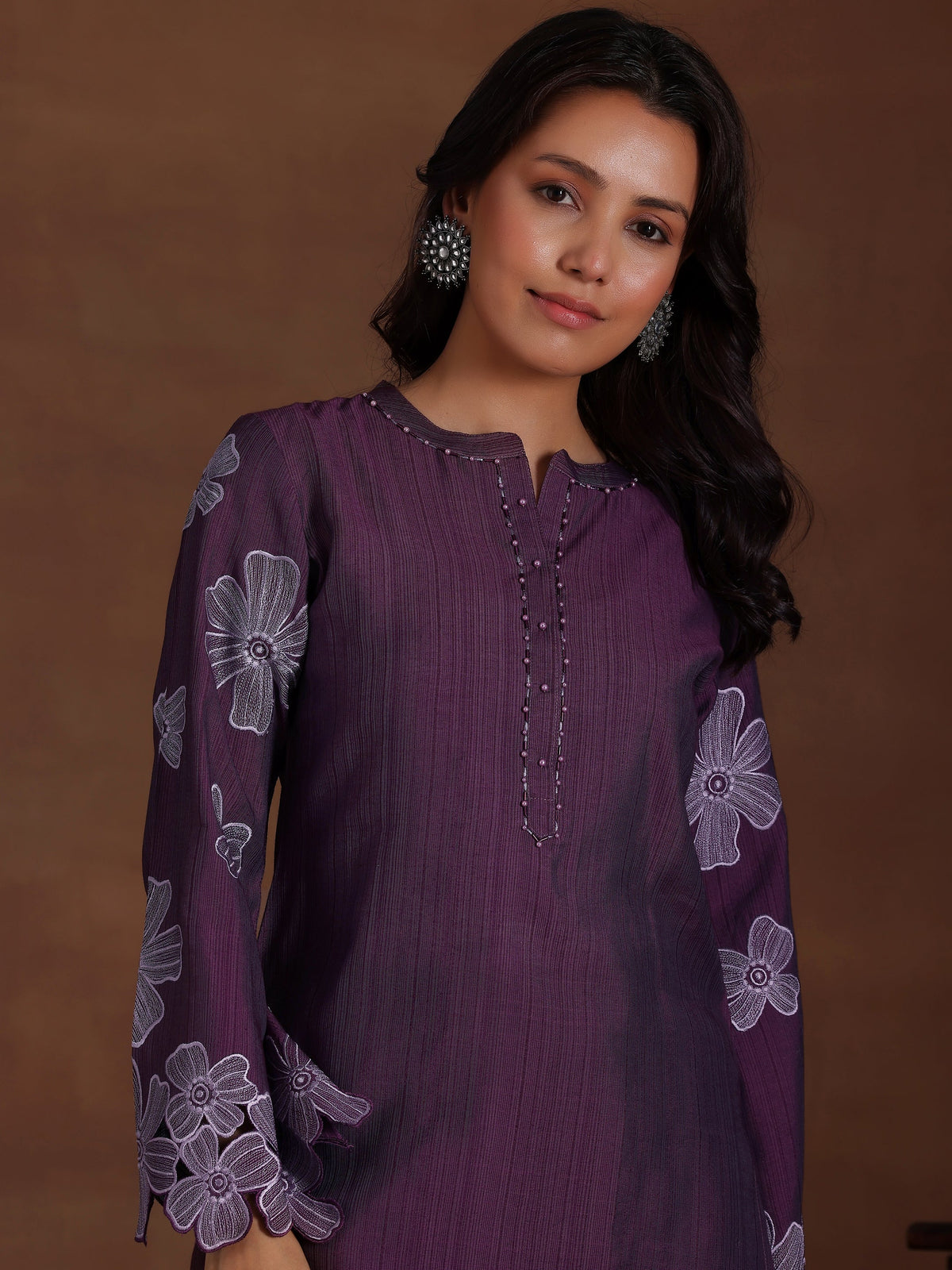 Anouk Wine Embroidered Silk Blend Co-Ords
