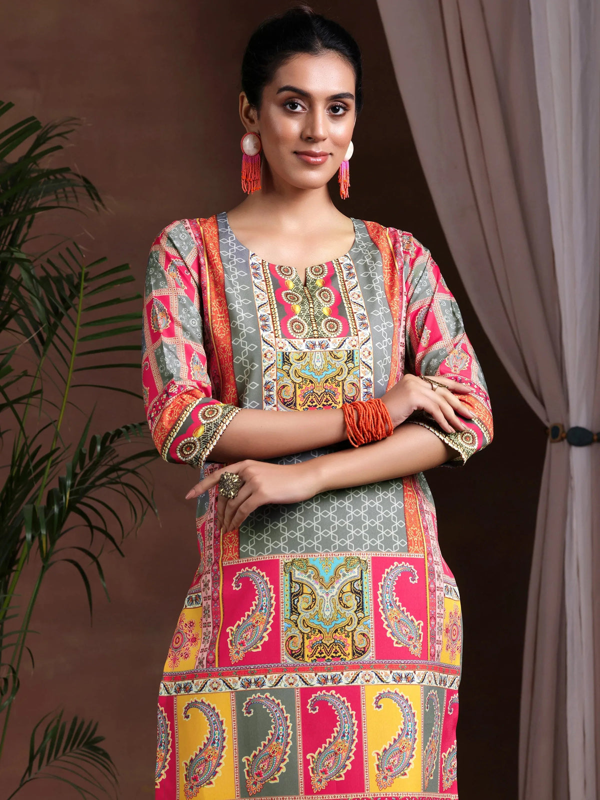 Anouk Multi Printed Poly Crepe Straight Suit With Dupatta