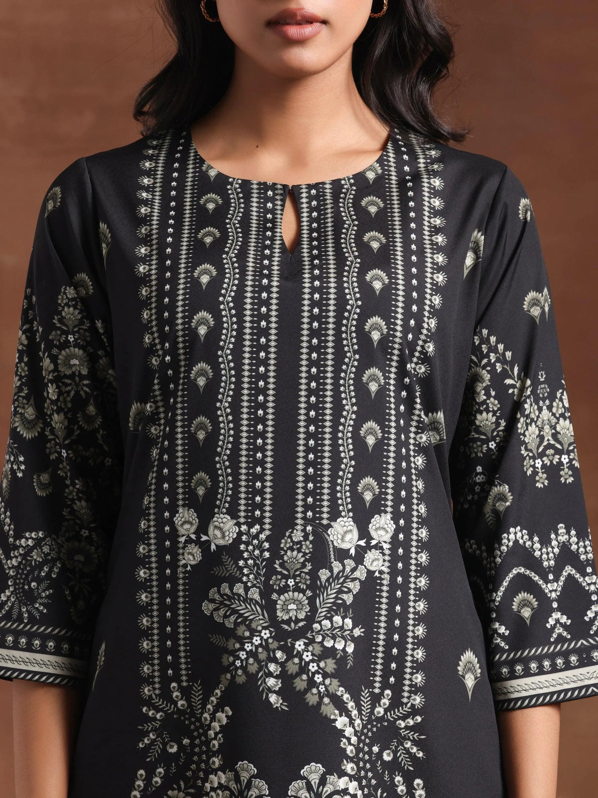 Anouk Black Printed Crepe Straight Kurta Set