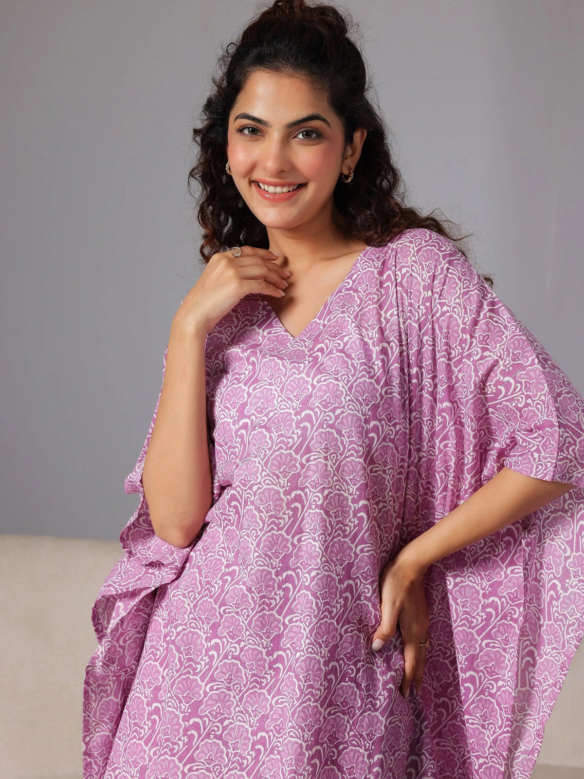 Anouk Purple Printed Cotton Night Suits