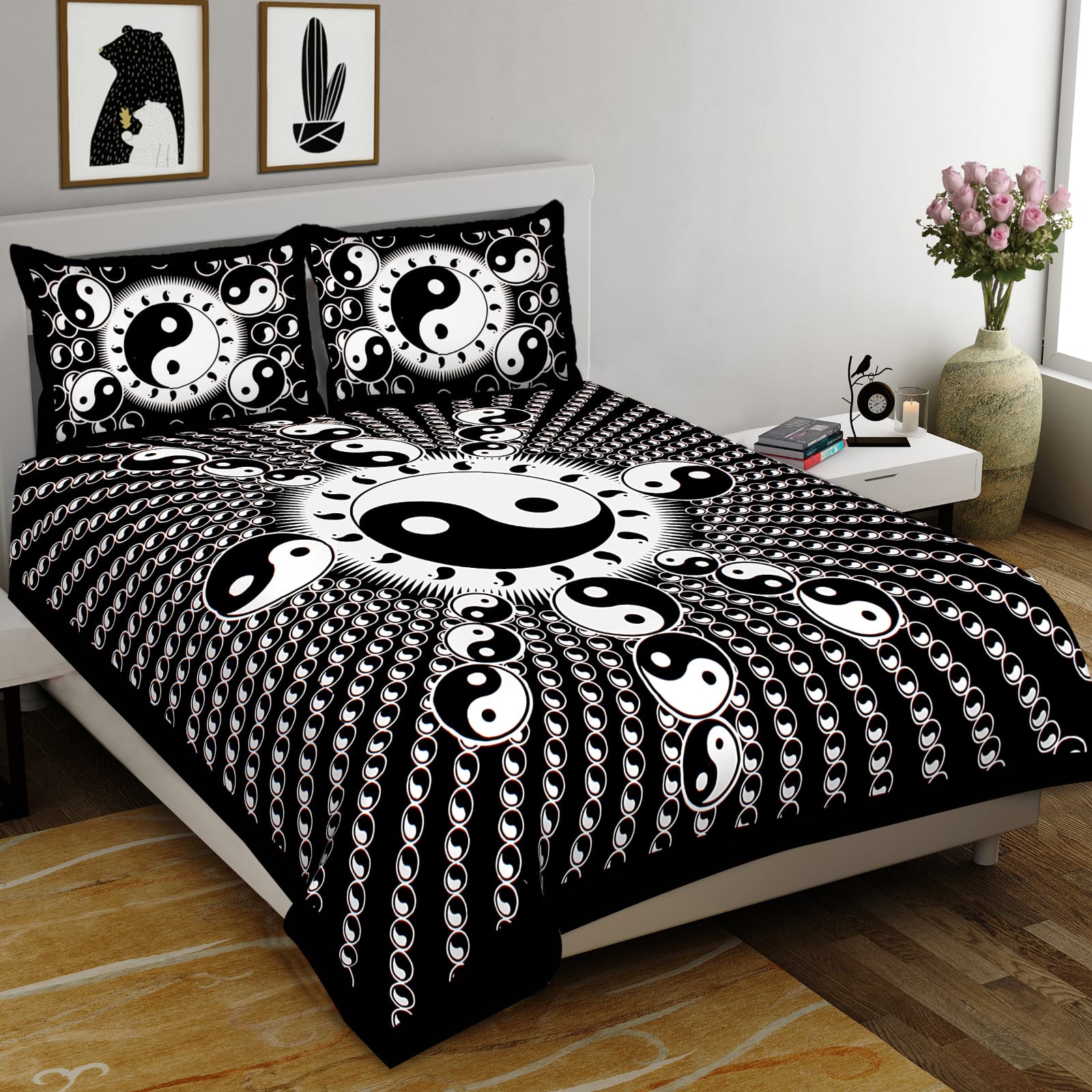King Size Cotton Bedsheet Set - 90 × 108 inches with 2 Pillow Covers