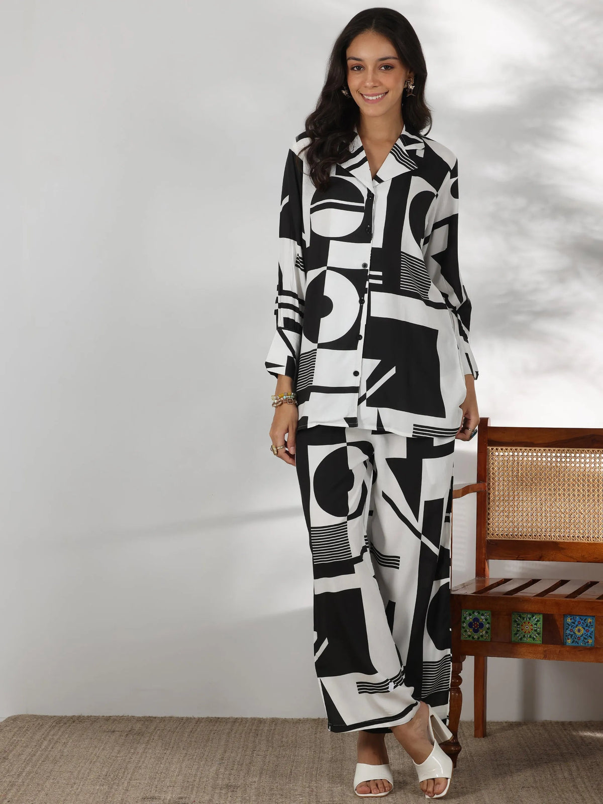 Anouk White Printed Rayon Co-Ords
