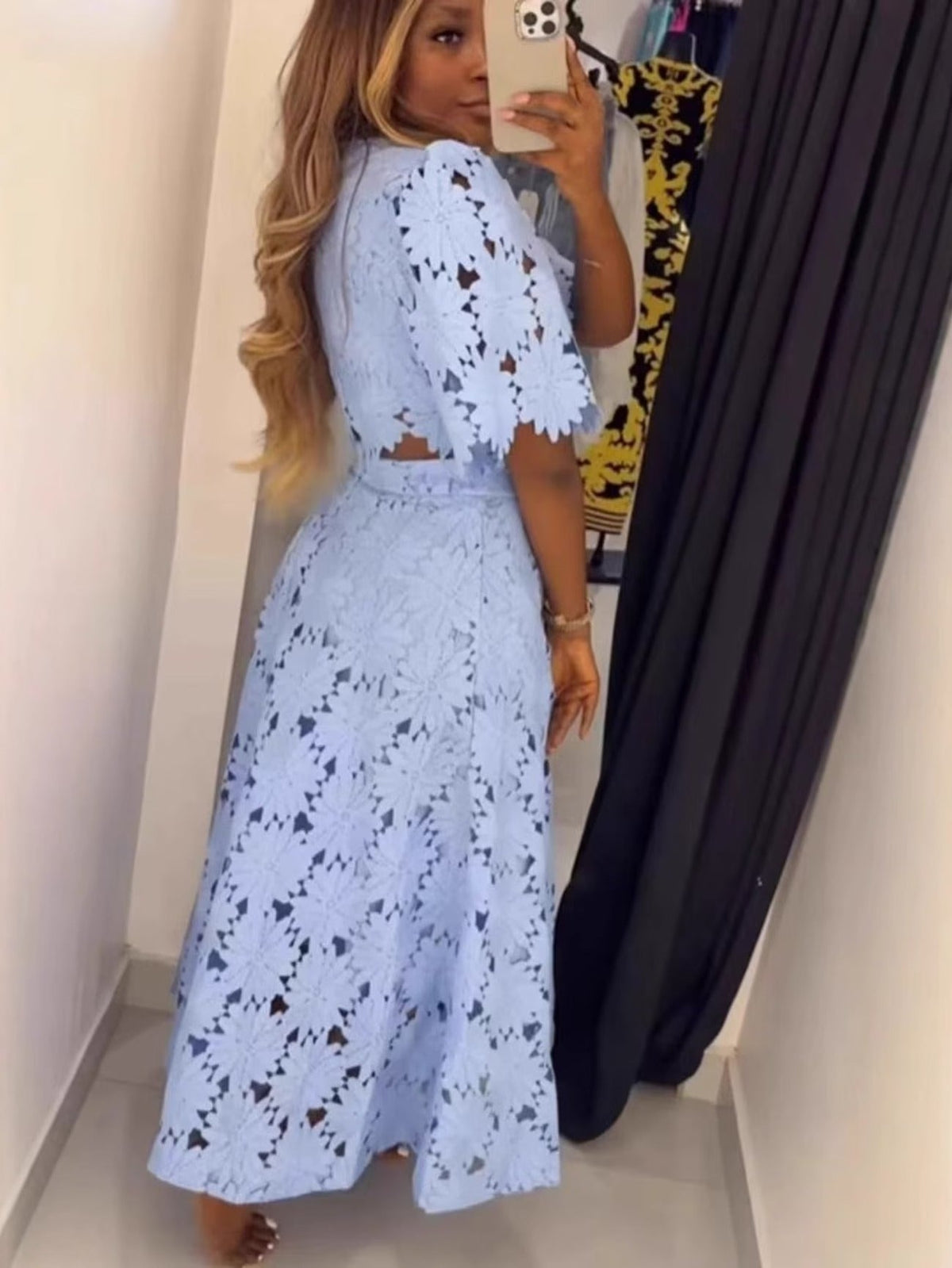 Plus Size Embroidered Hollow-Out Crop Top & Resort Skirt Set – Elegant Spring/Summer Party Outfit