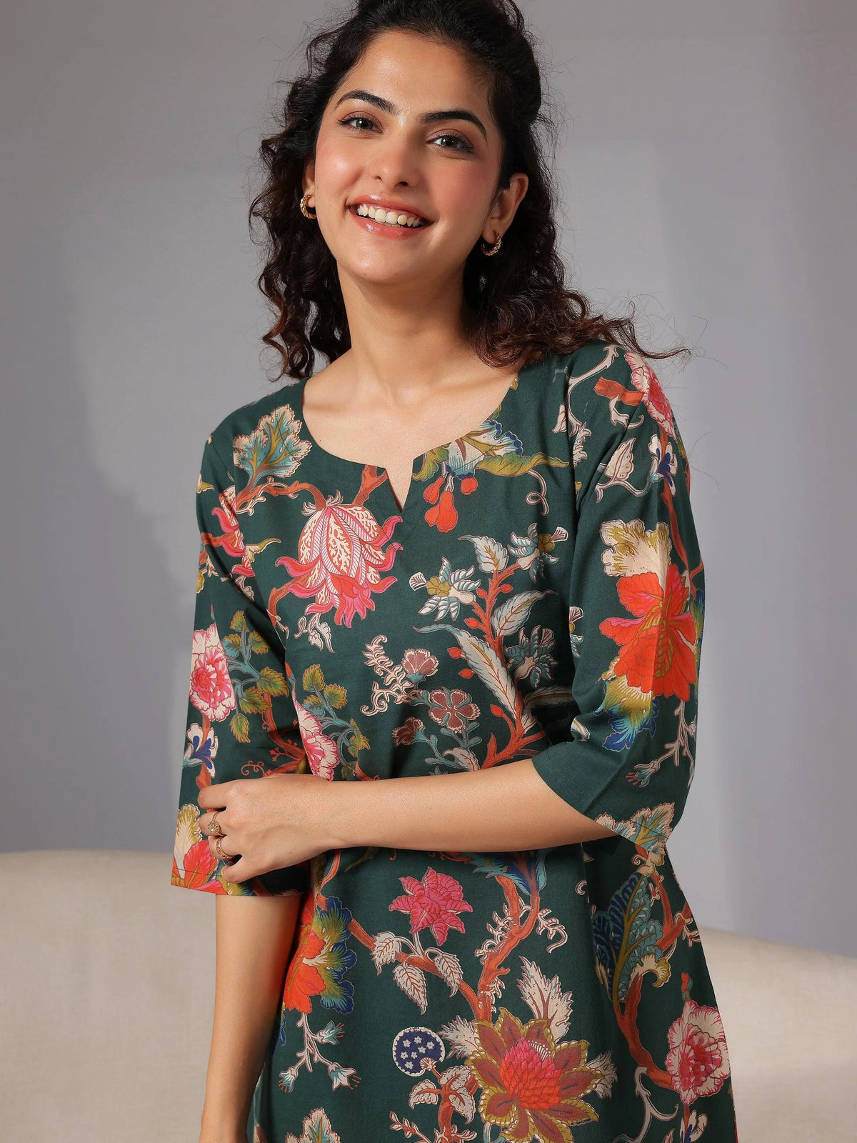 Anouk Green Printed Cotton Night Suits