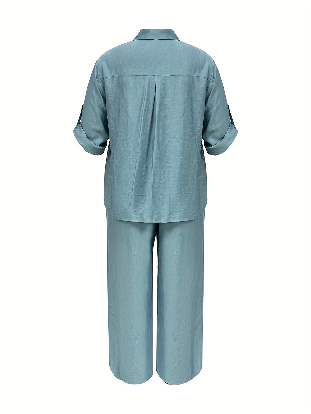 Plus Size Women’s Casual Two-Piece Co-Ord Set – Breathable Shirt & Straight-Leg Pants for Spring & Autumn Comfort