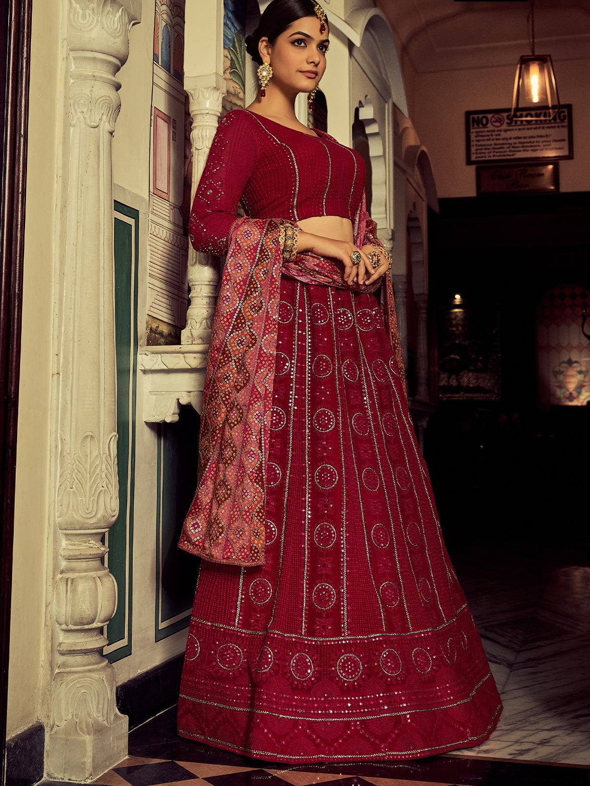 Embroidered  Pink Georgette Semi Stitched Lehenga With Blouse Piece