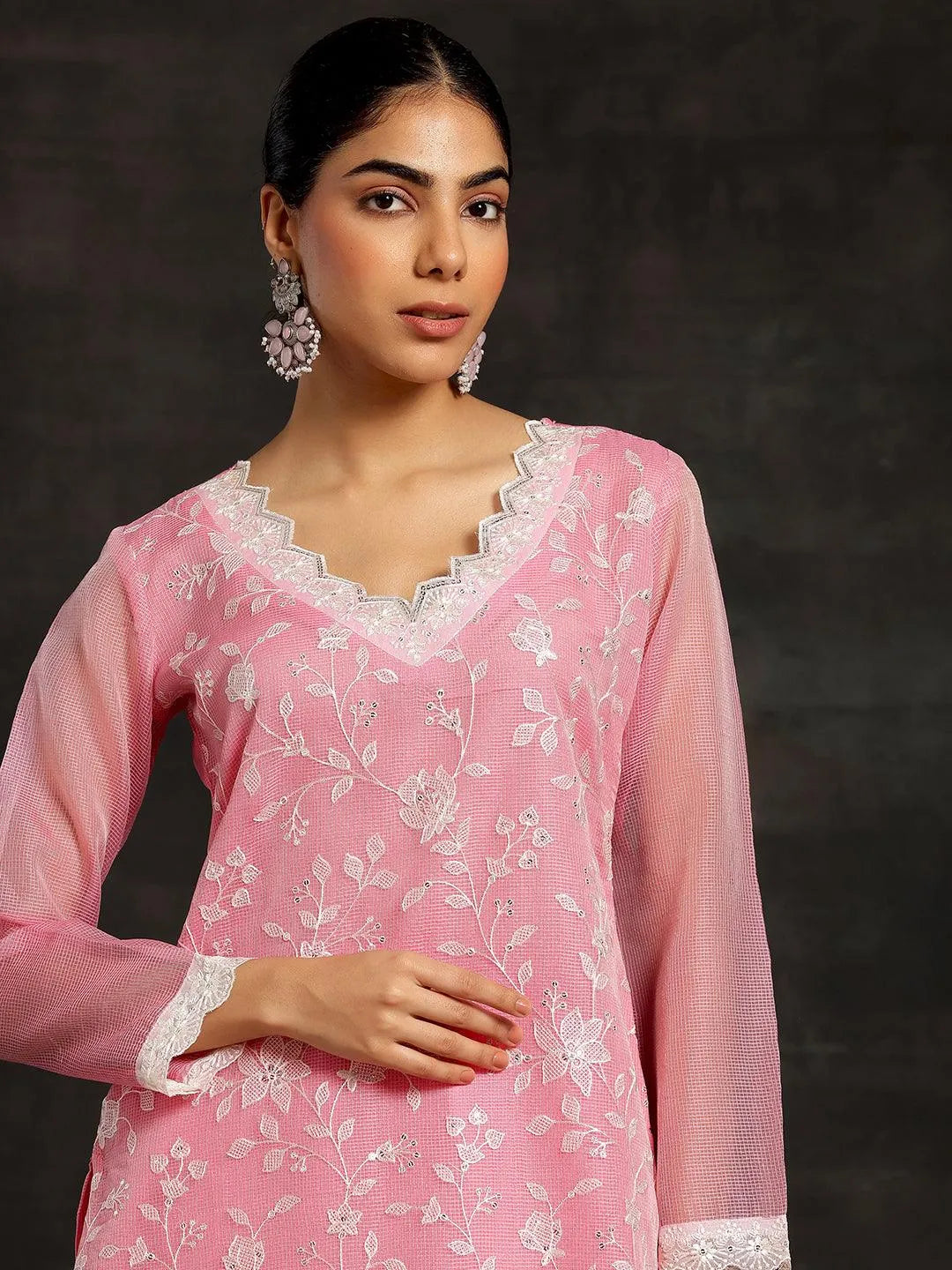 Anouk Pink Embroidered Cotton Pakistani Suit