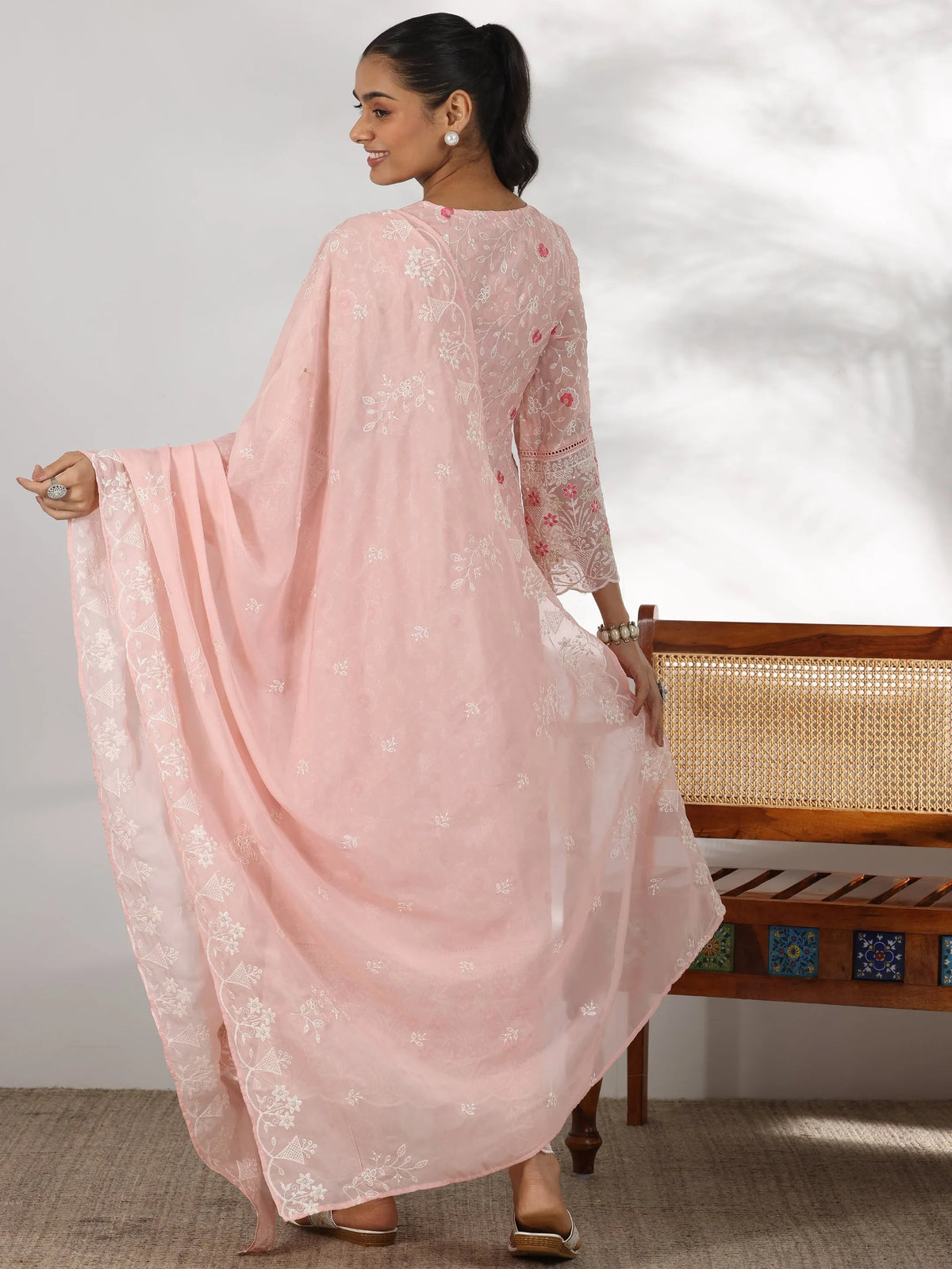 Anouk Pink Embroidered Organza Anarkali Suit With Dupatta