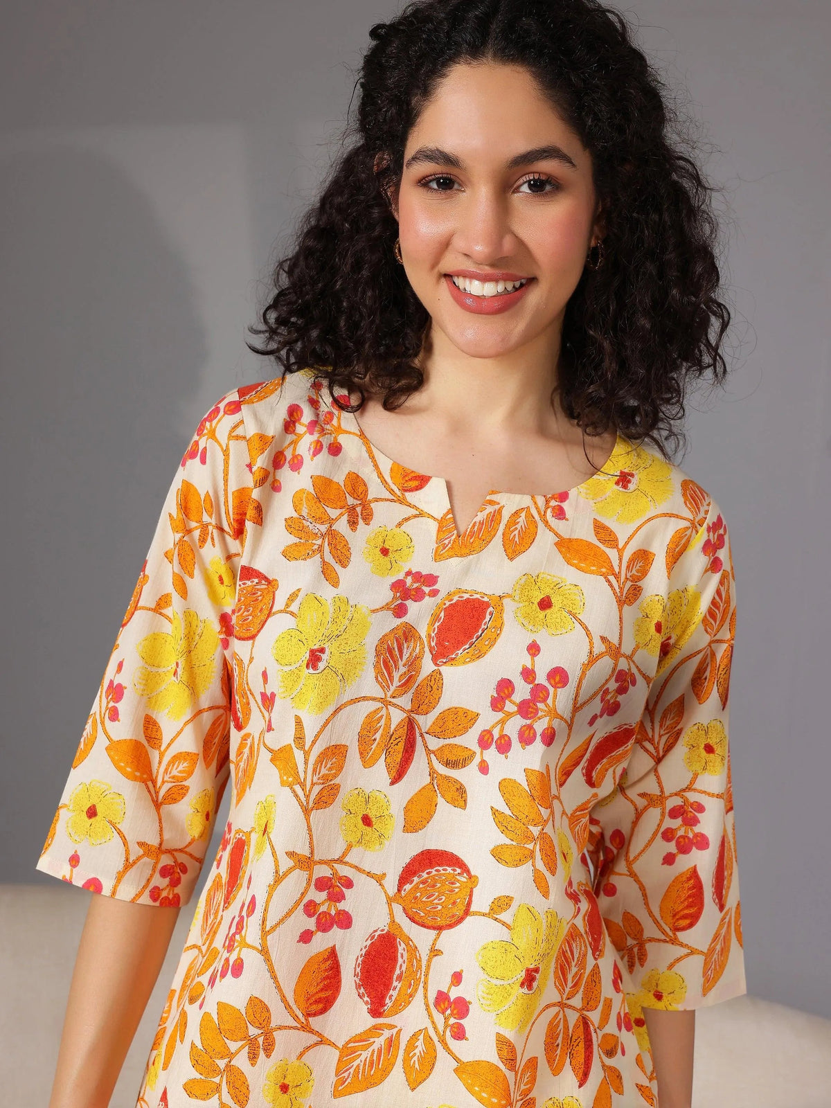 Anouk Yellow Printed Cotton Night Suits
