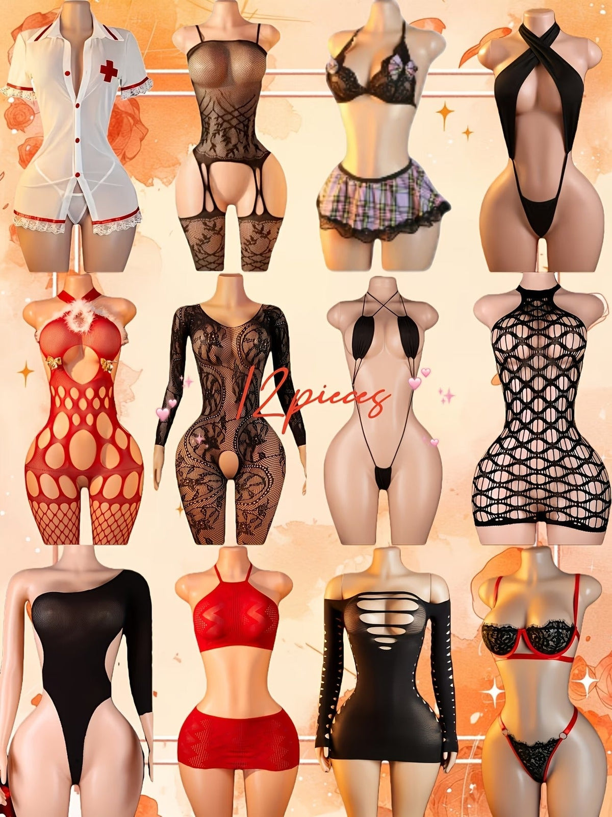 Women’s Night wear Lingerie Bodysuit Set – 12 Pieces