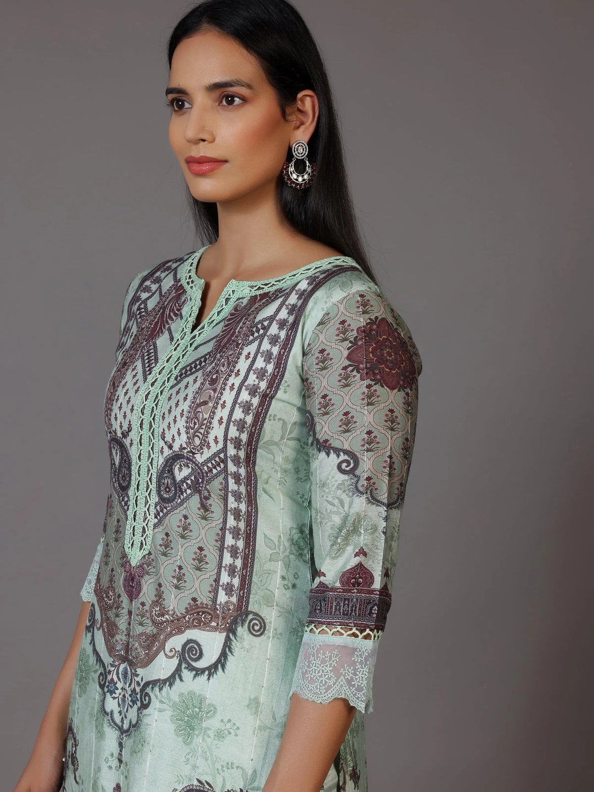 Anouk Green Printed Silk Blend Pakistani Suit