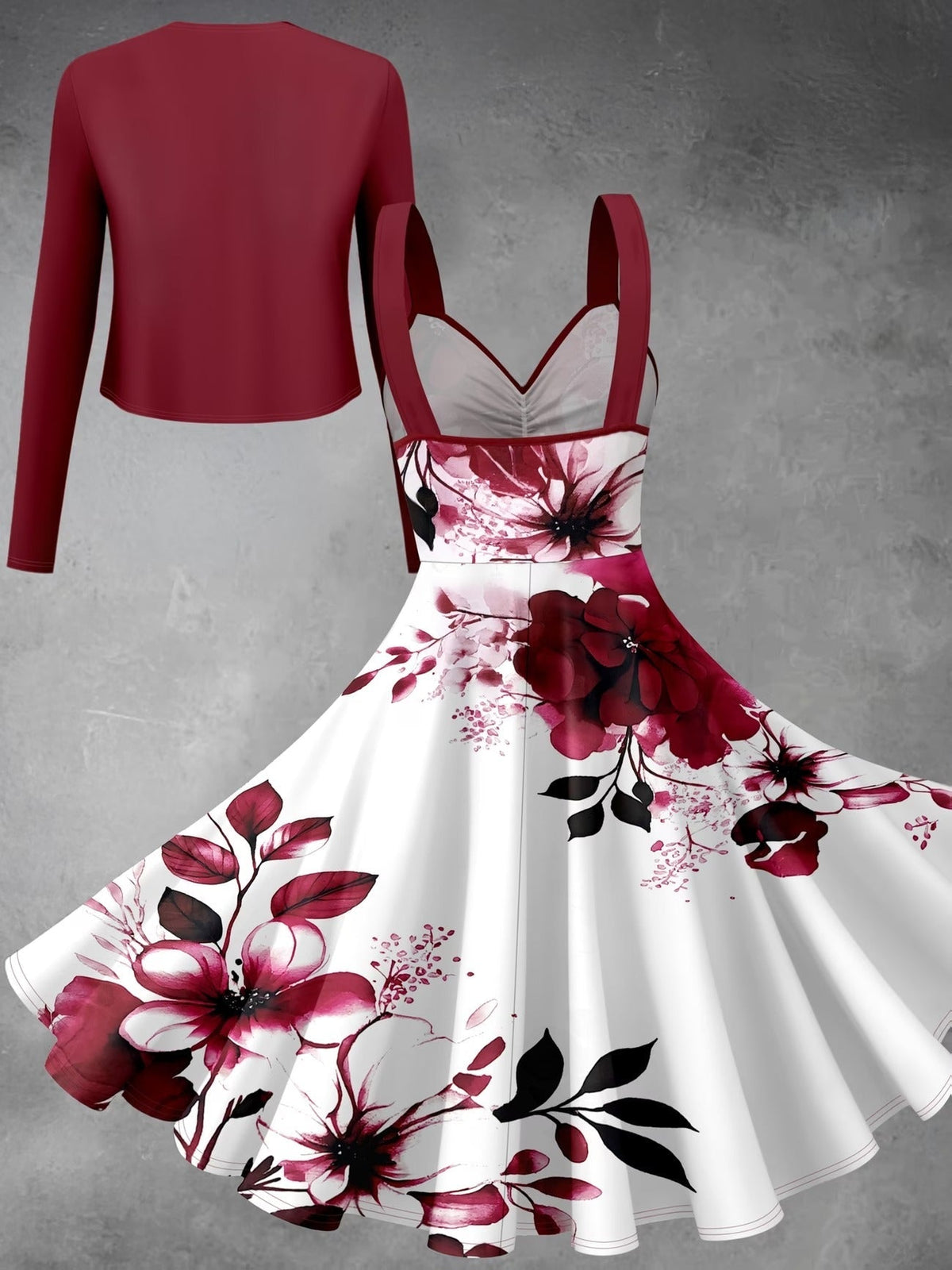 Women’s Elegant Solid Long Sleeve Top with Flowy Skirt – Stylish 2 Piece Set