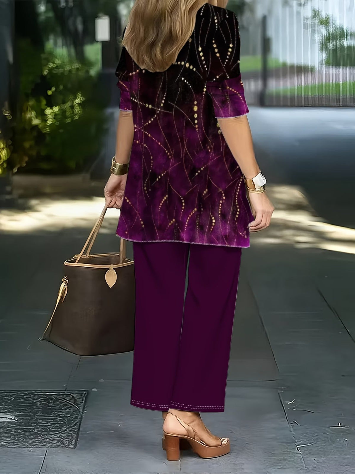 Elegant Pattern Print Cardigan with Tank Top & Casual Pants – Stylish 3-Piece Women’s Outfit Set