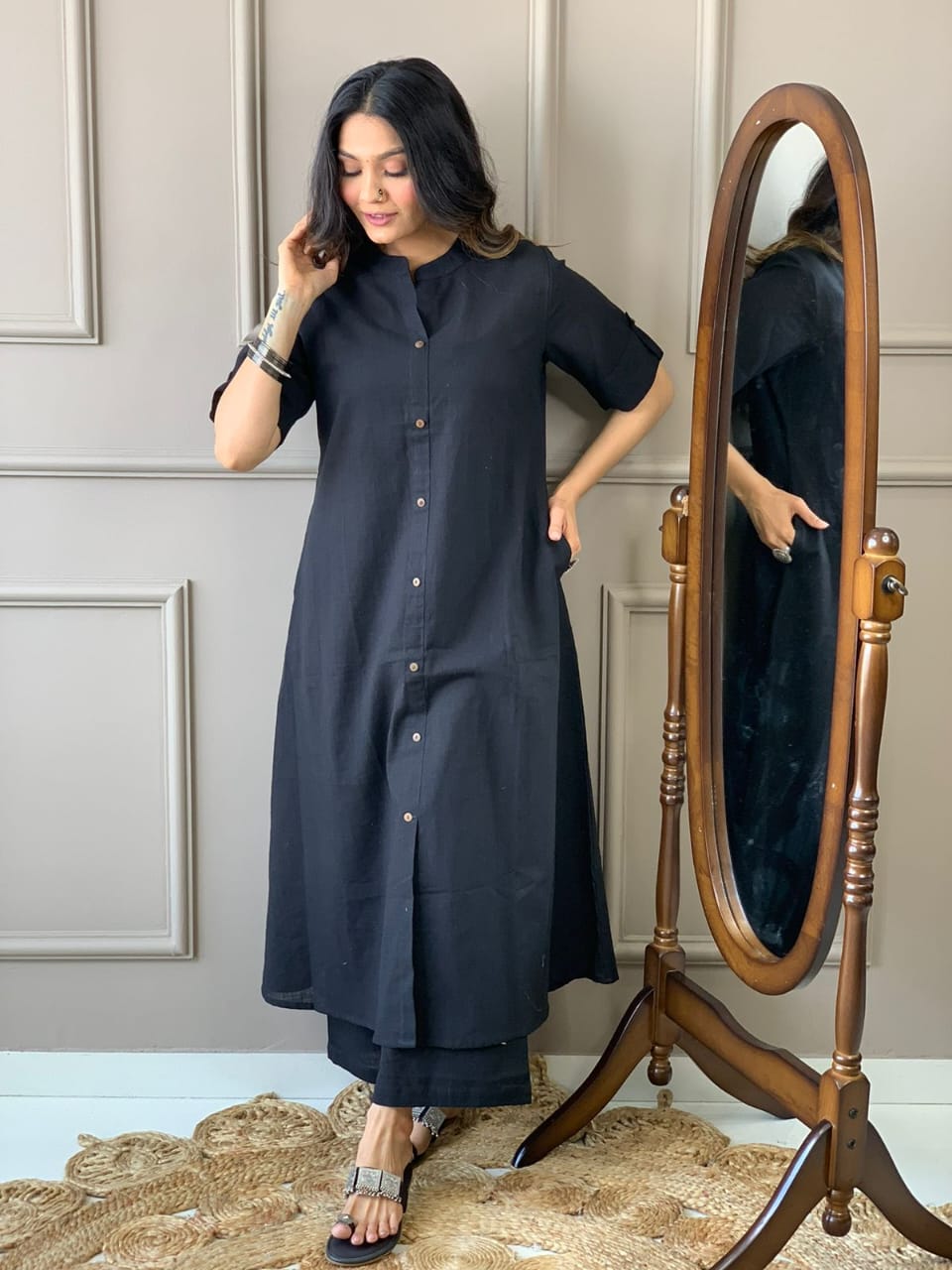 Cotton Slub A-Line Kurti and Palazzo Set
