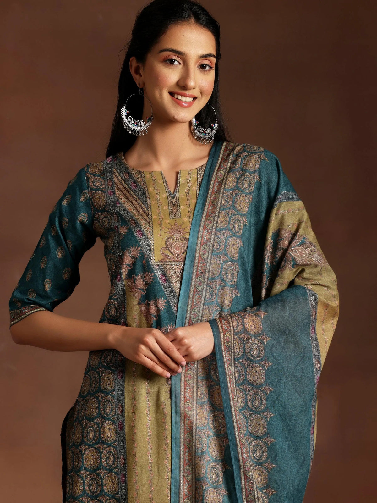 Anouk Multicoloured Printed Crepe Straight Suit With Dupatta