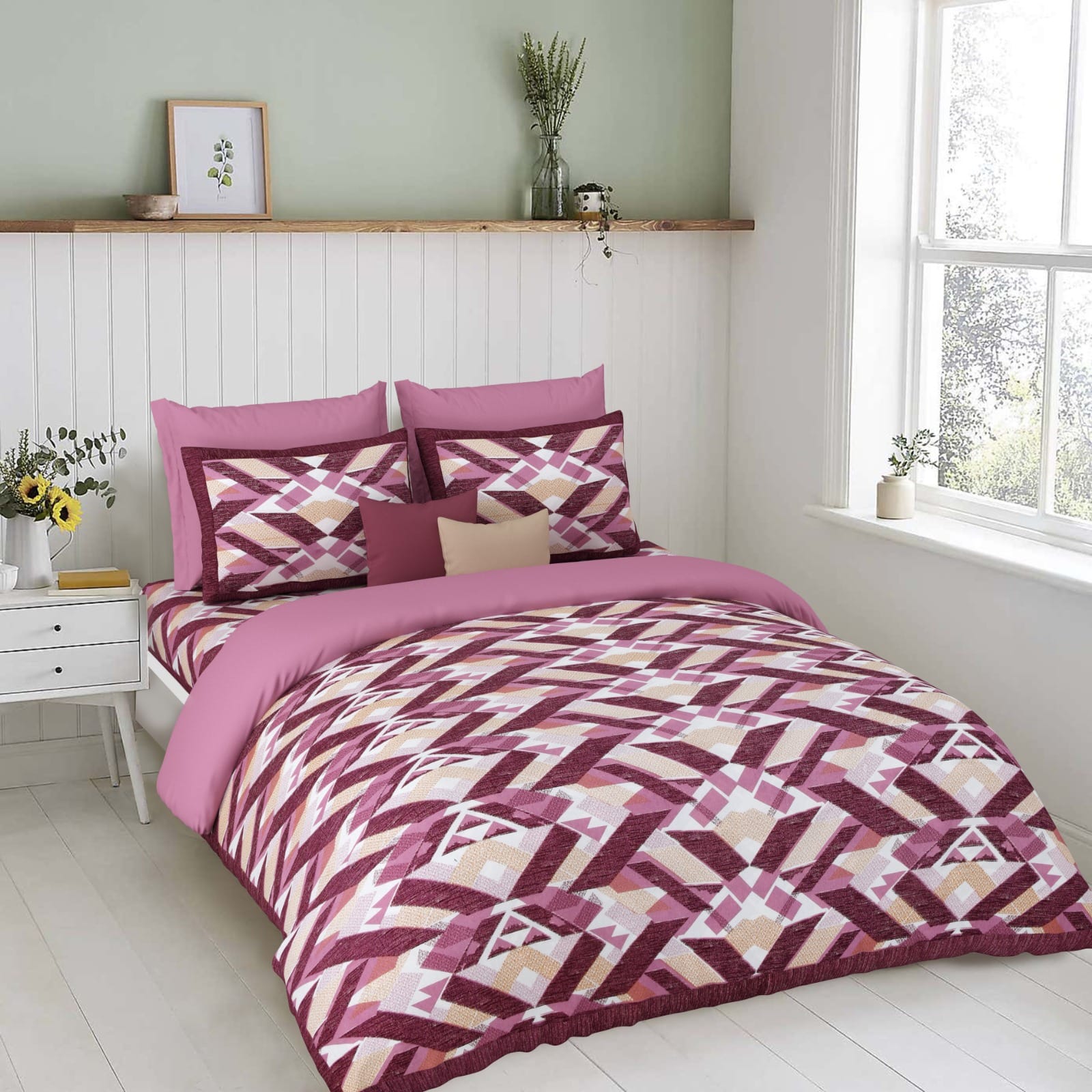 100"x100" Cotton Bed Sheet with Flap Pillowcases (18"x27")