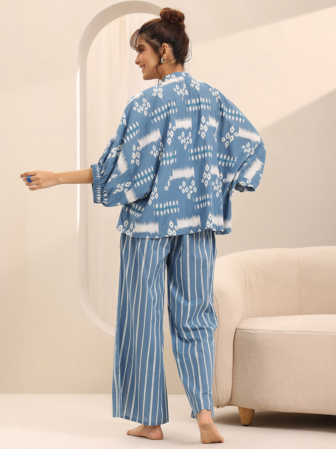 Anouk Blue Printed Cotton Night Suits