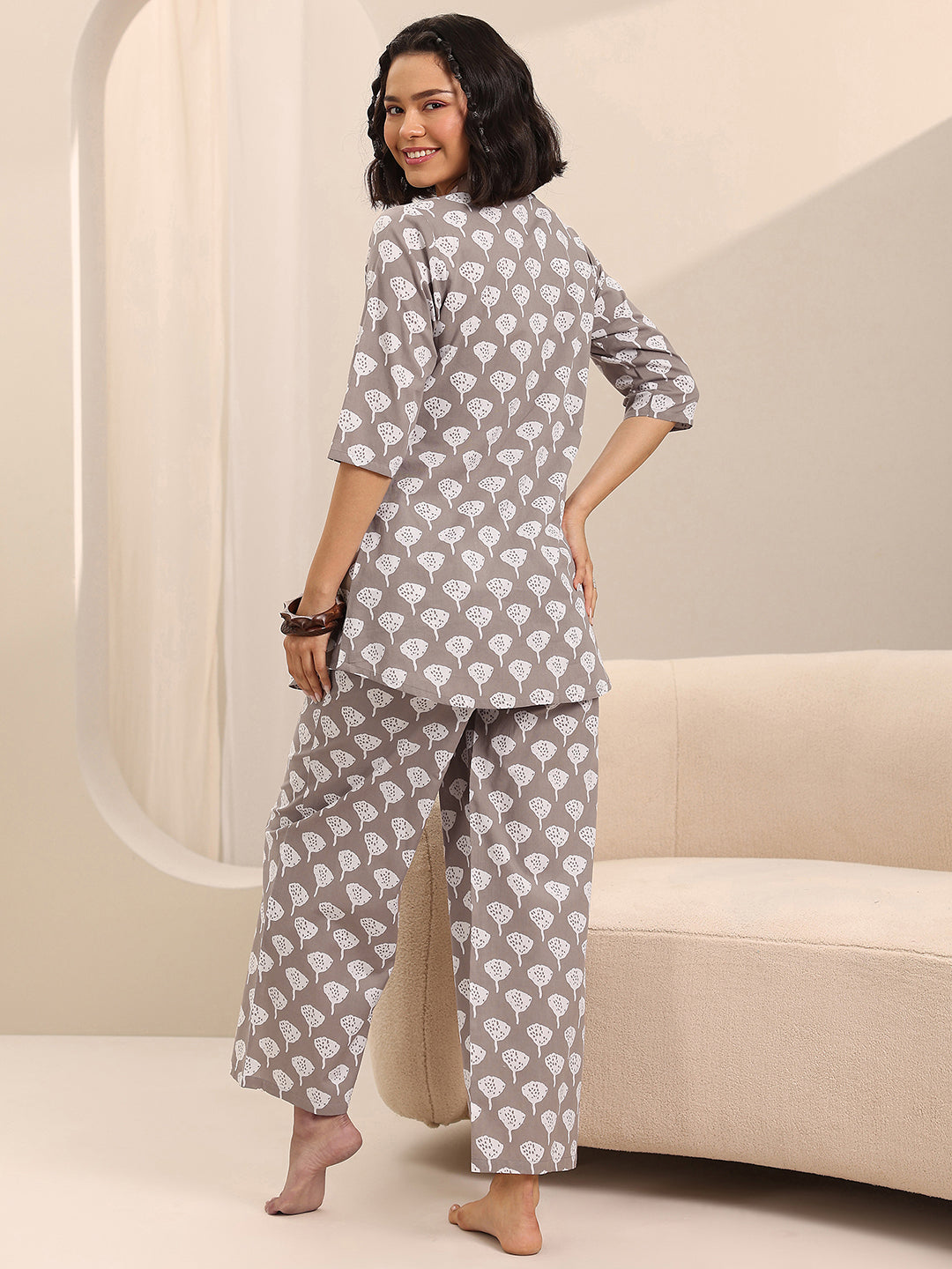 Anouk Grey Printed Cotton Night Suits