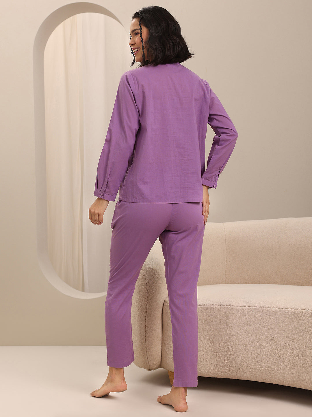 Anouk Purple Solid Cotton Night Suits