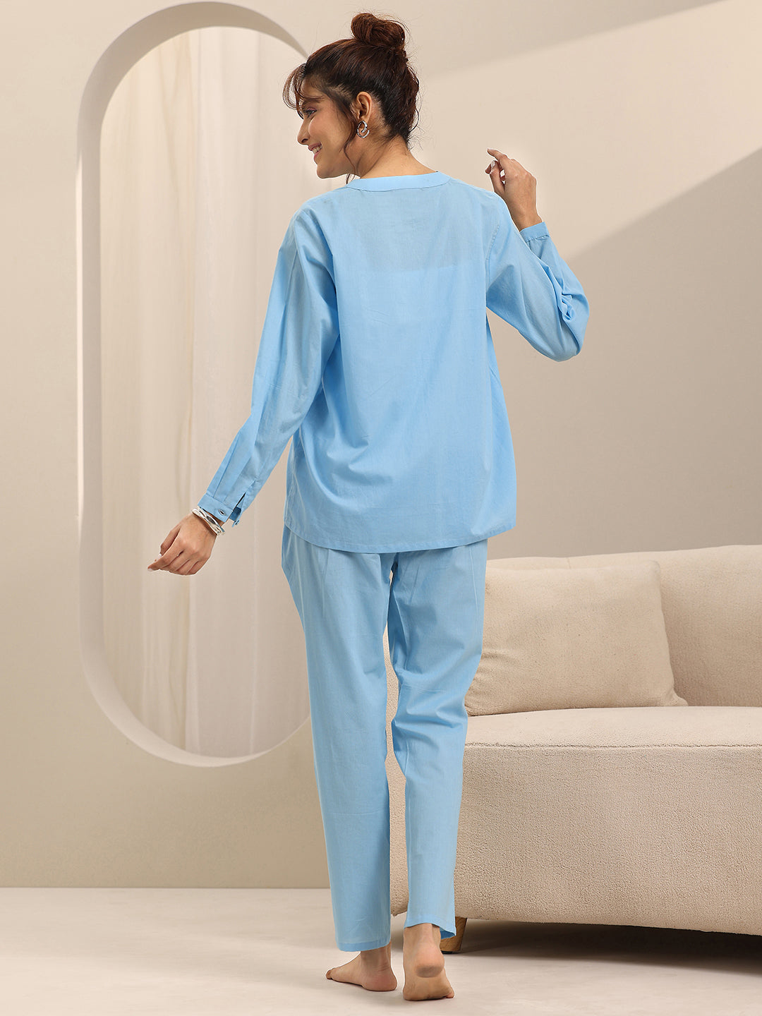 Anouk Blue Solid Cotton Night Suits