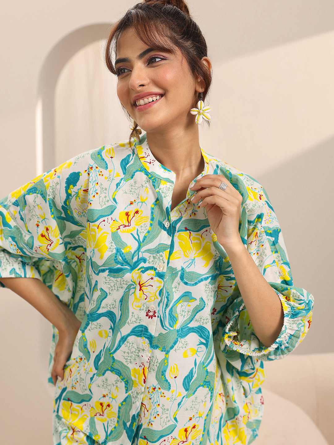 Anouk Off White Printed Cotton Night Suits